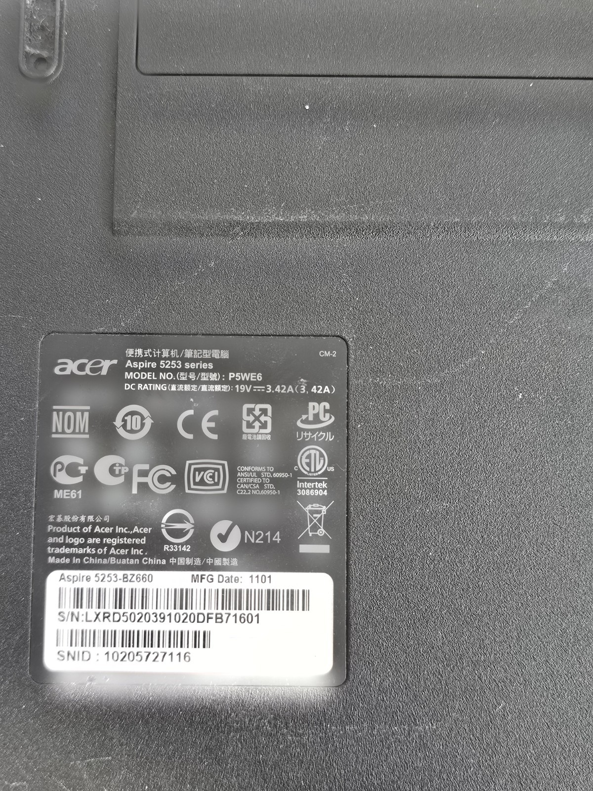 Acer Aspire 5253 Laptop – AMD C-50 – 8GB RAM – NO HDD/OS – Parts/Repair – READ