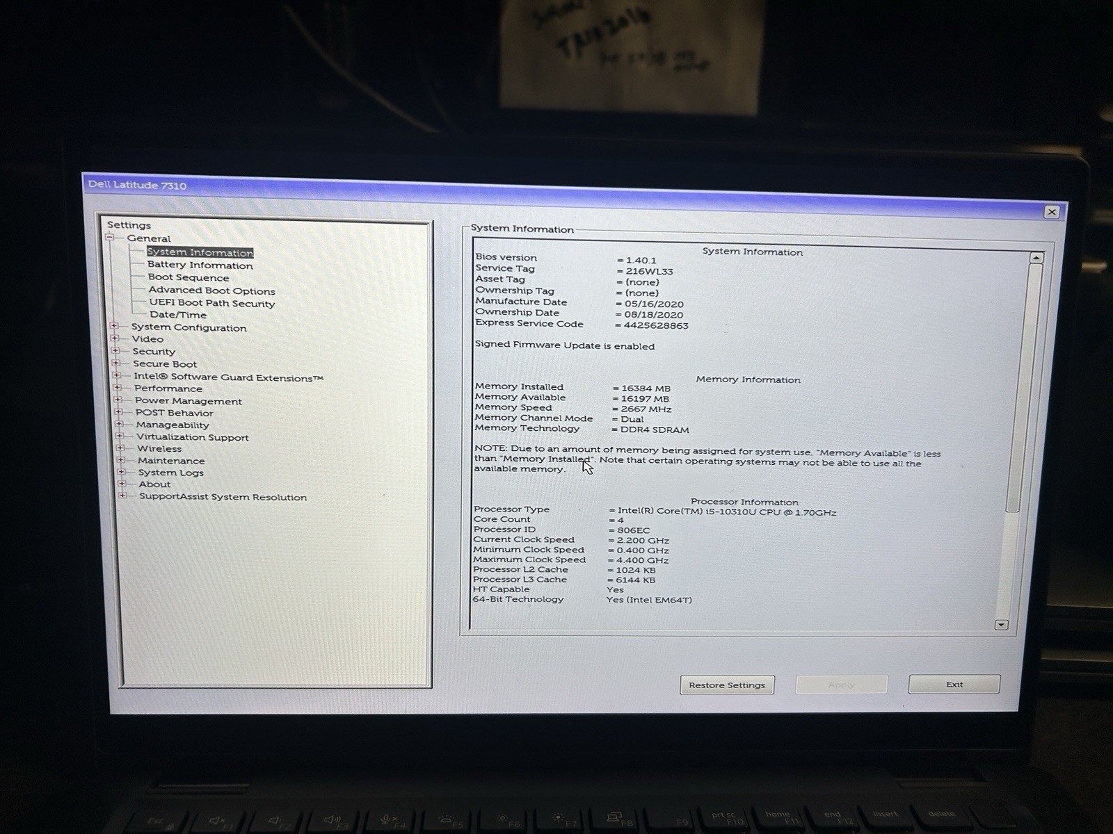 Dell Latitude 7310 13.3″ i5-10310U 16GB RAM No SSD/No OS No Power Cable Touch.