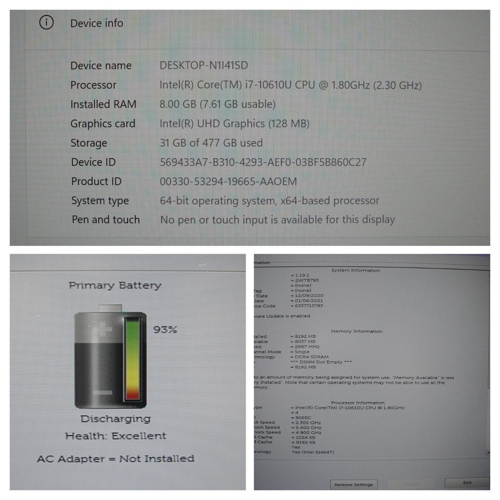 Dell Latitude 5410 Intel Core i7-10610U 1.8GHz 8GB FHD 512GB SSD Win11Pro+PA