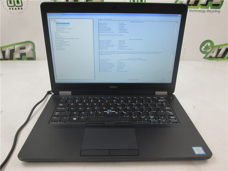 Dell Latitude 5480 Laptop i5-6300U 2.4GHz 8GB 500GB Win 8 Pro COA Grade C