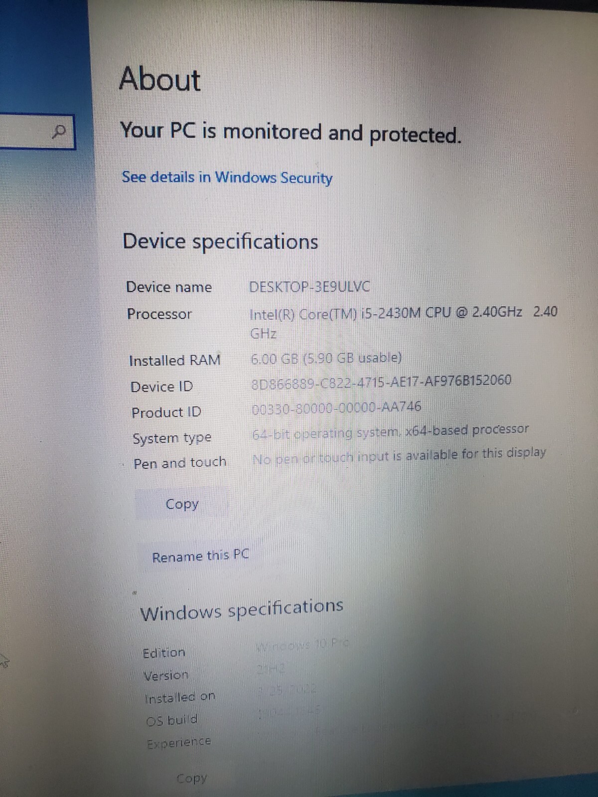 DELL INSPIRON core i5 @2.40 GHz 6GB