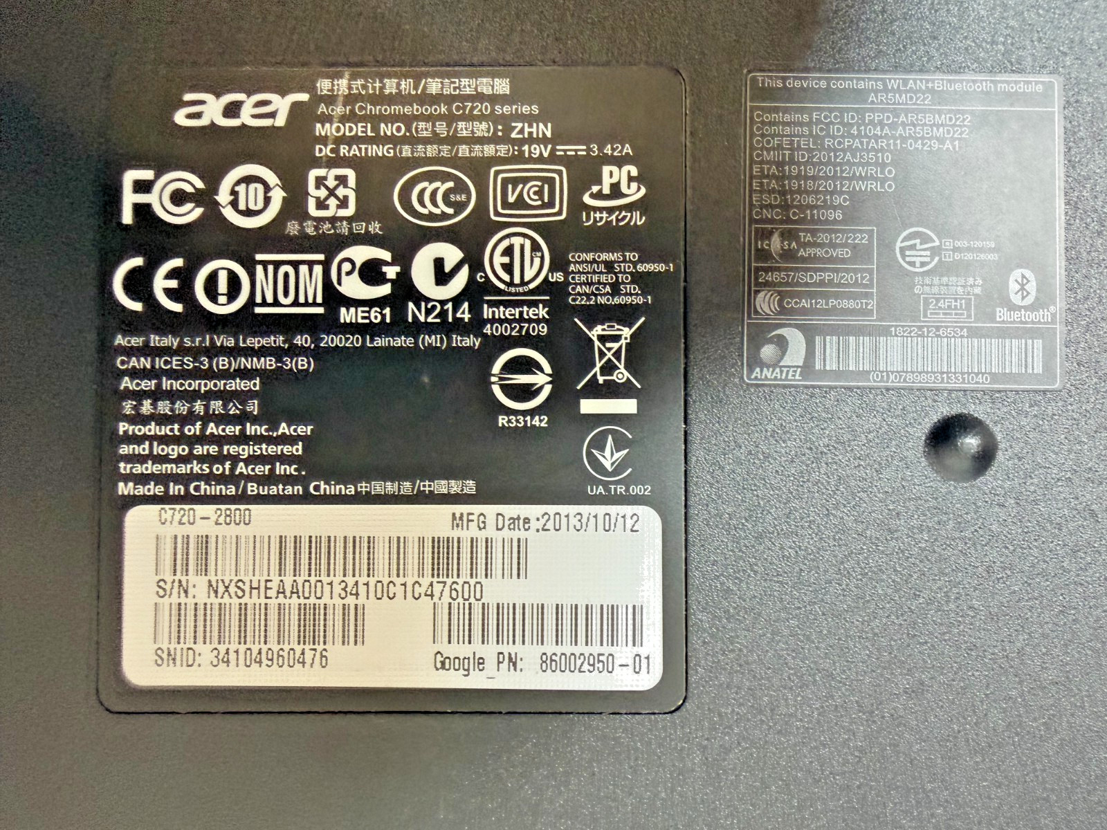 ACER Chromebook C720 – ZHN Laptop *WORKS FOR PARTS (SCREEN IS GOOD)*