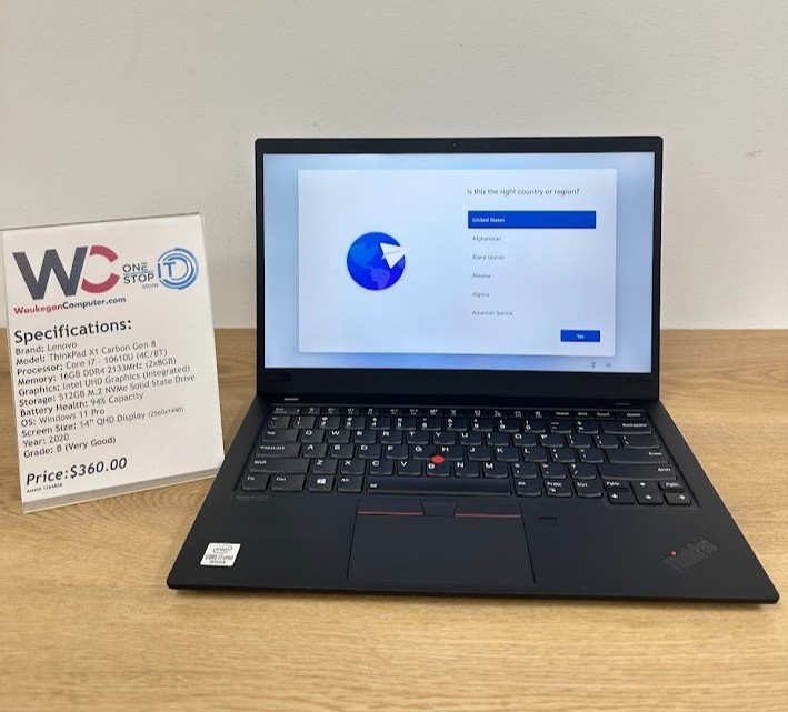Lenovo ThinkPad X1 Carbon Gen 8, Core i7 10610U 16GB DDR4 UHD Graphics 512GB SSD