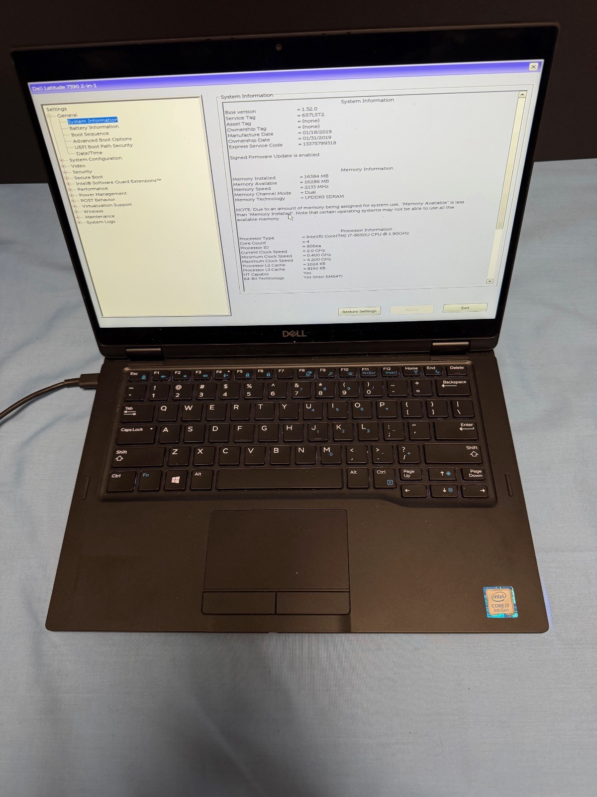 Dell Latitude 7390 Laptop Intel i7-8650u Processor 16GB Memory No HDD/NO OS