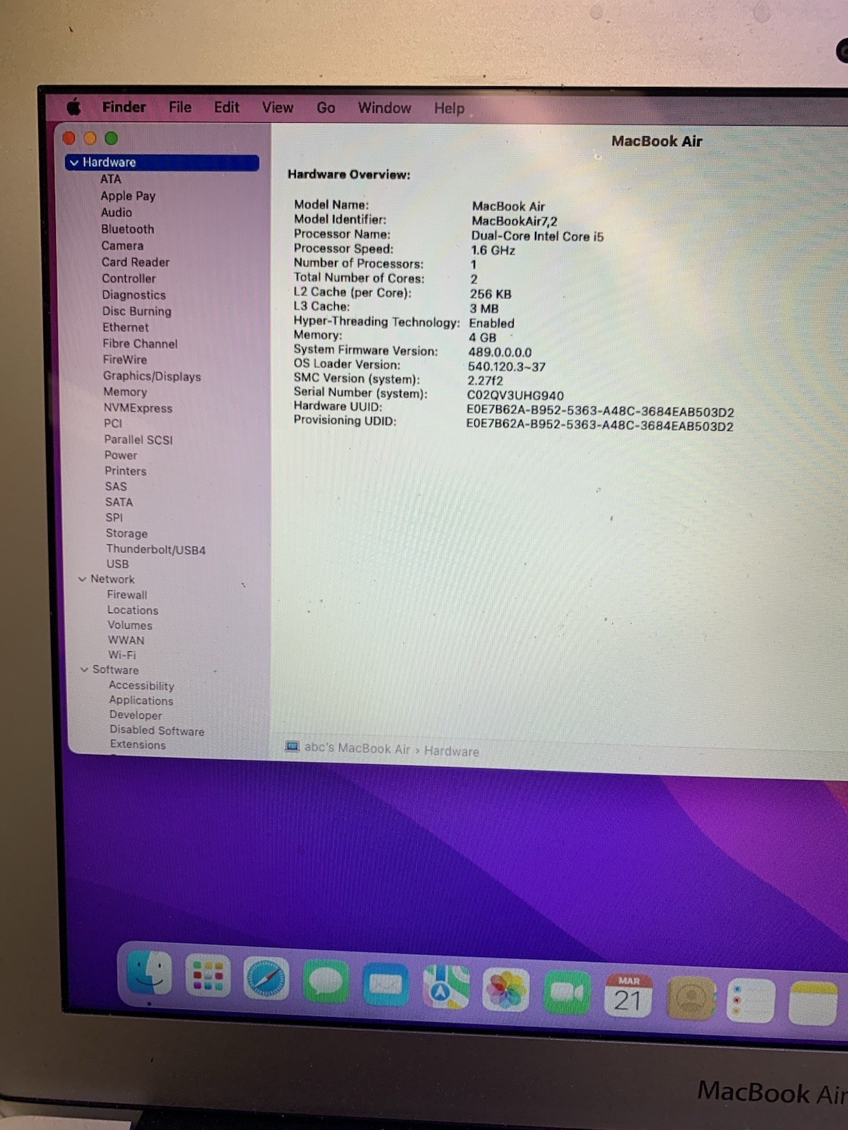 🔥 Nice ~ 2015 Apple MacBook Air 13” Core i5 4GB 128GB MacOS Monterey