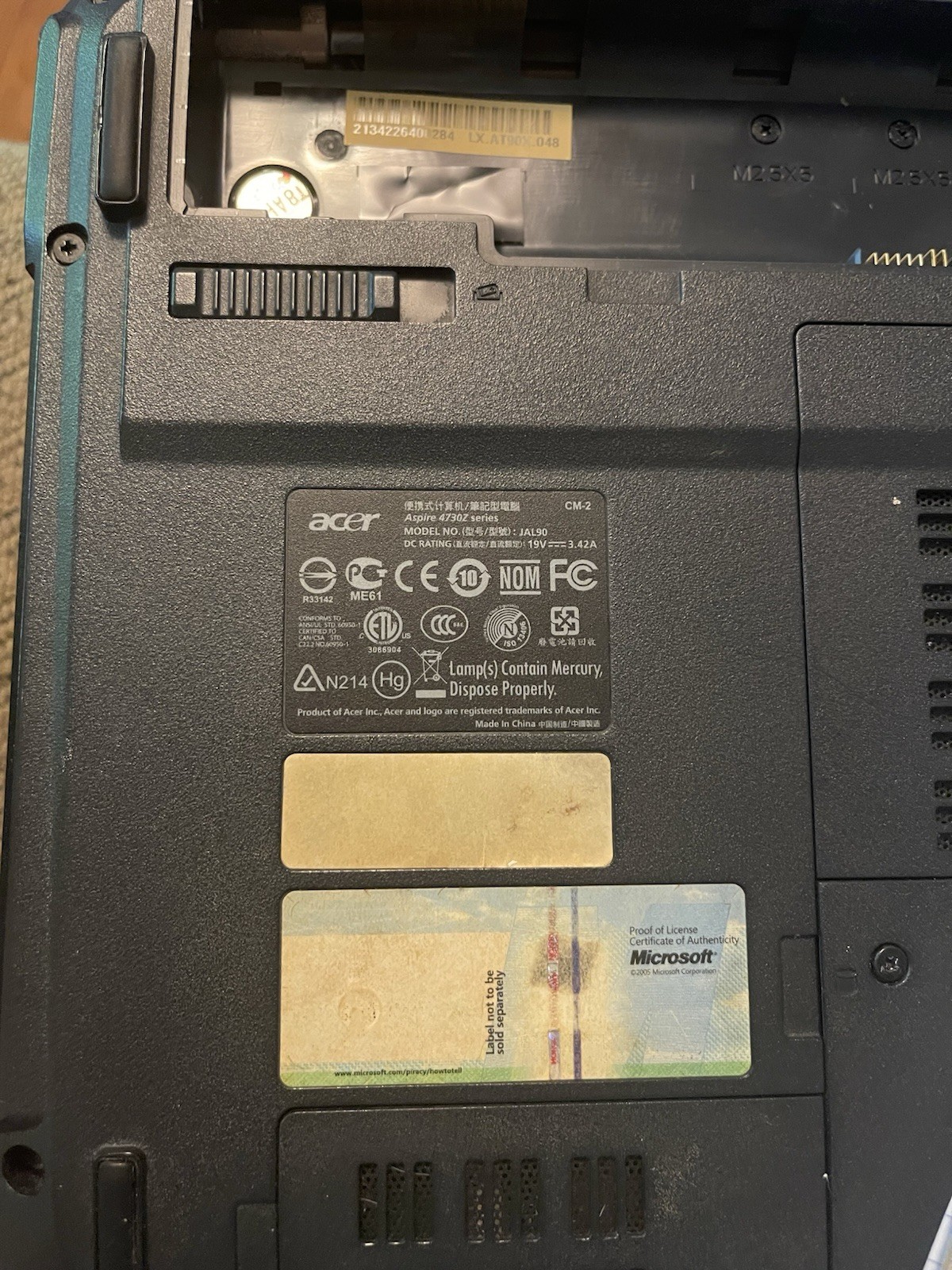 Acer Aspire 4730Z Laptop, Untested No Charger, No Hard Drive For Parts or Repair