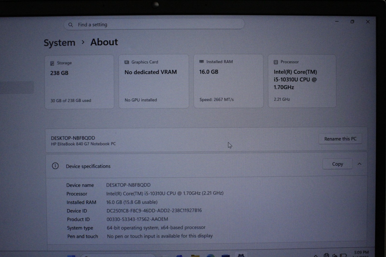 HP EliteBook 840 G7 14″ (240GB SSD, Intel Core i5-10310U, 1.70GHz, 16GB RAM)…