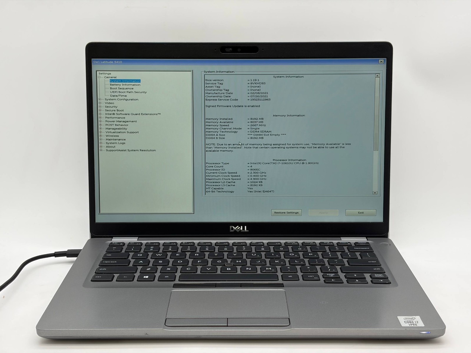 Dell Latitude 5410 NTS i5-10610U@1.8GHz 16GB RAM 256GB SSD Win 11 Pro Grade B