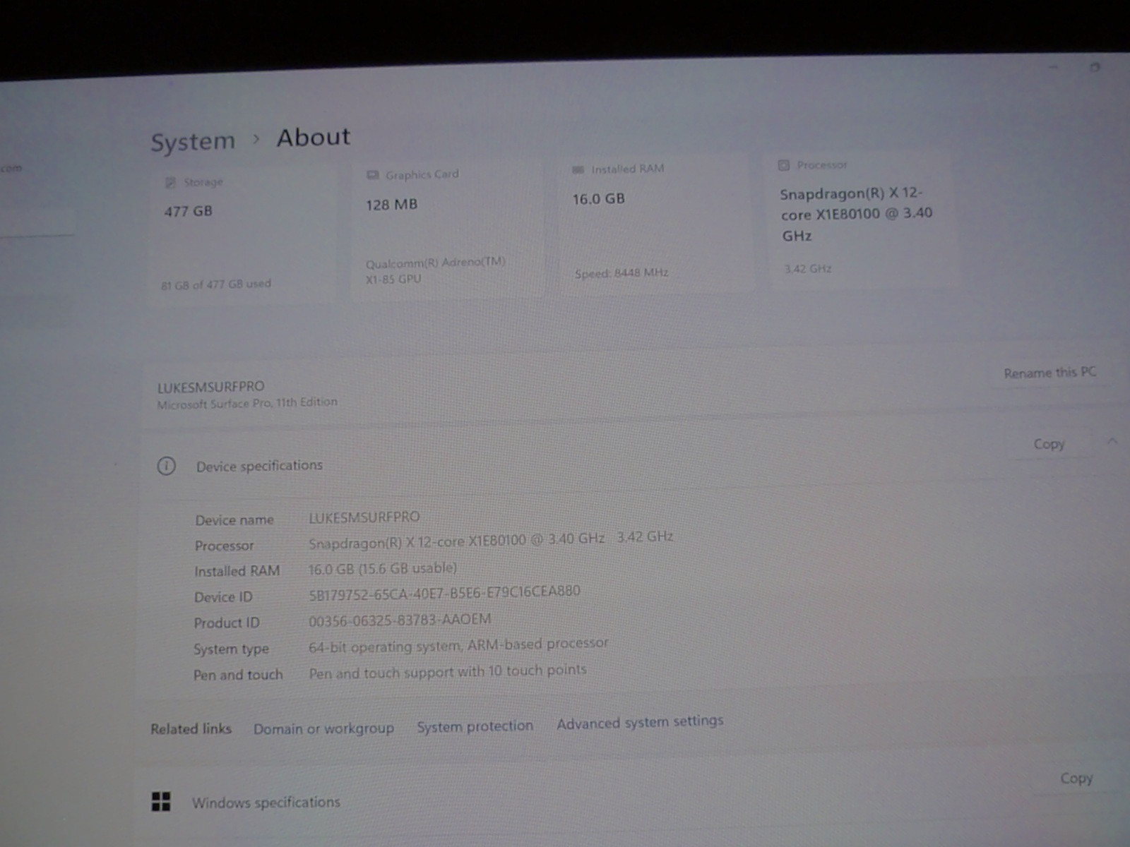 Microsoft Surface Pro 11th Gen – Snapdragon X Elite (12-Core), 16GB RAM, 512GB