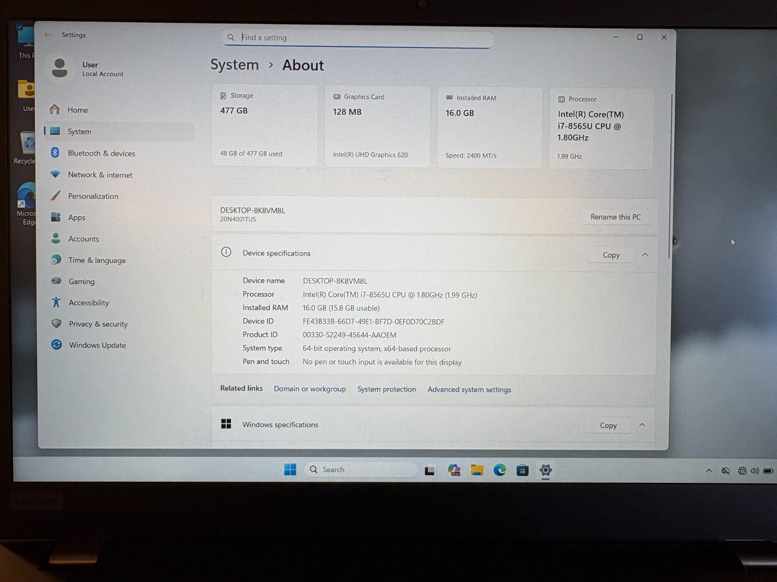 Lenovo ThinkPad T590 i7-8565U 16GB RAM 512GB SSD Windows 11 Pro 15.6″ Laptop