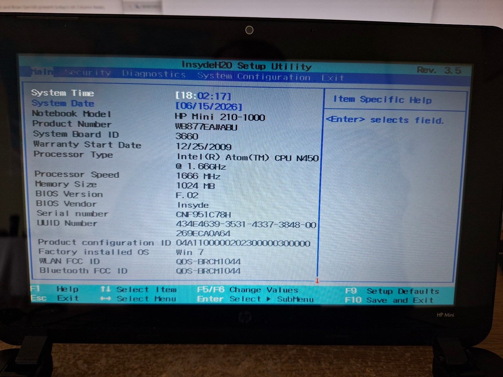 HP Mini 210-1000 Blue Netbook 10.1″ 1GB 120GB SSD Windows 7 Wi-Fi Bluetooth