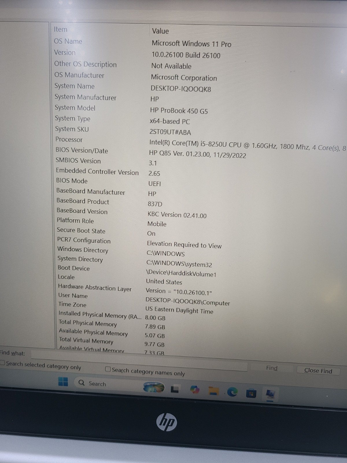 HP ProBook 650 G5 i5-8265U 1.60GHz 8GB Ram 256GB SSD Win 11 Pro