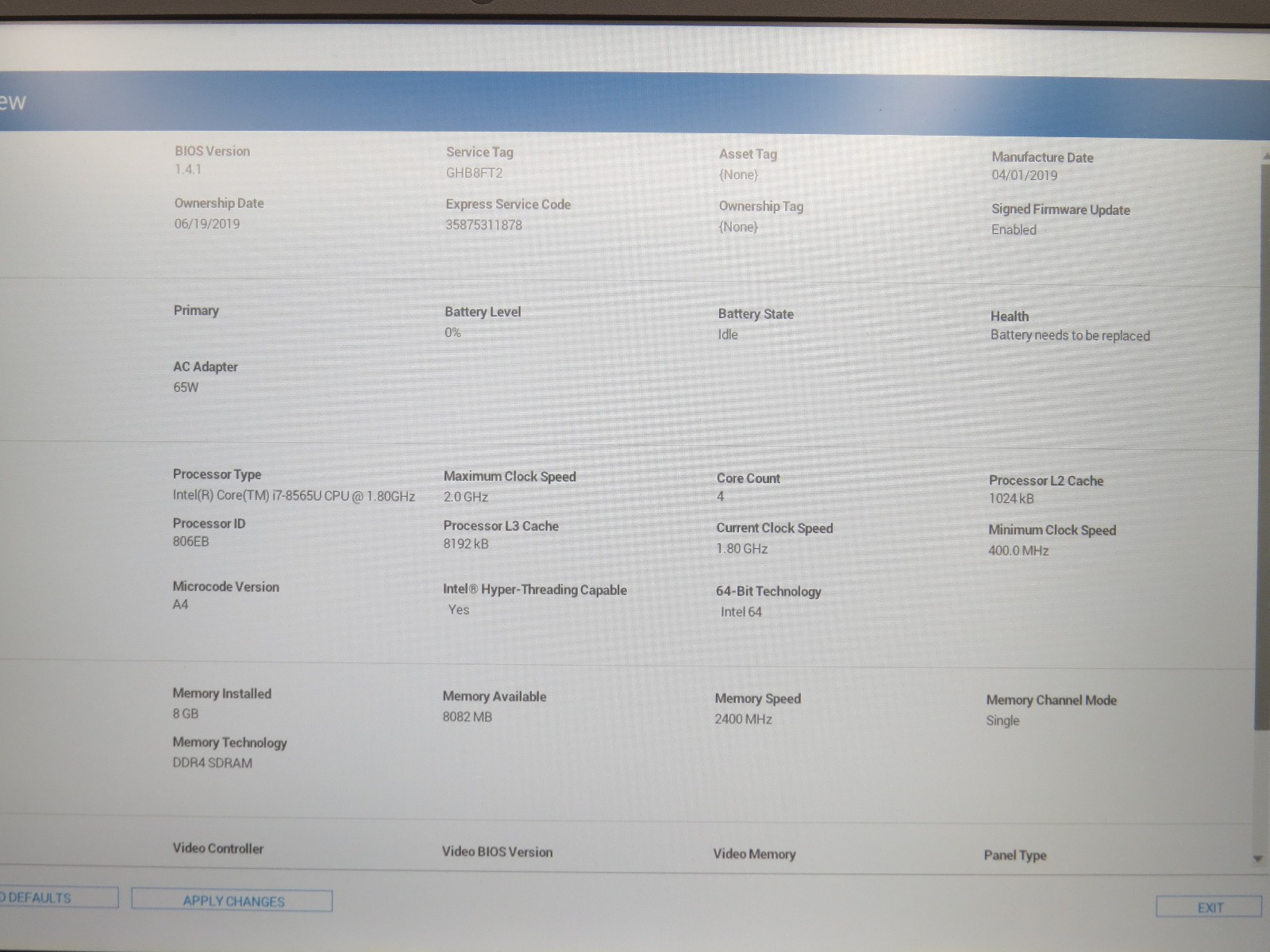 Dell Inspiron 15 5584 i7-8565U @ 1.8GHz 8GB DDR4 475GB m2 15.6″ No OS/Battery