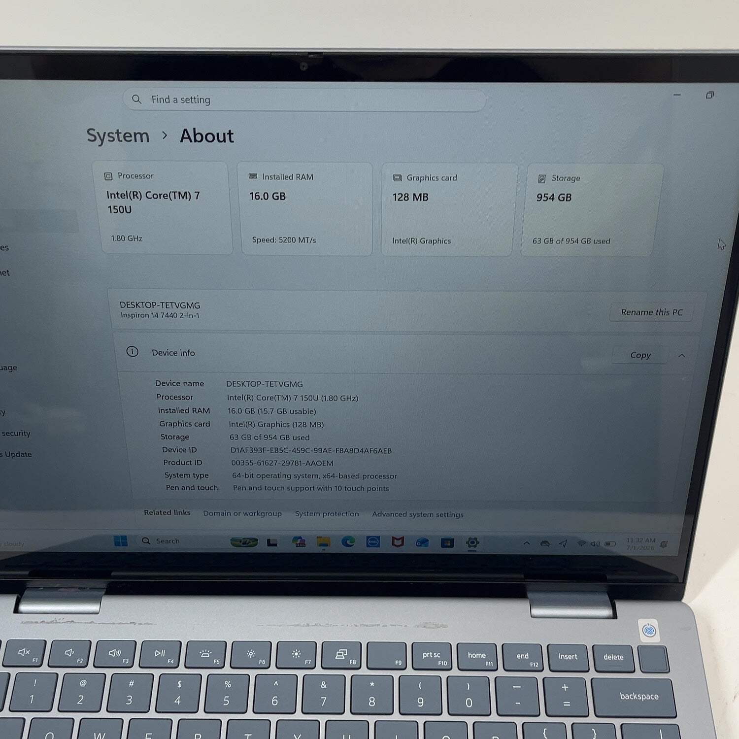 Dell Inspiron 14″ Core 7 150U 1.8GHz 16GB RAM 1TB SSD
