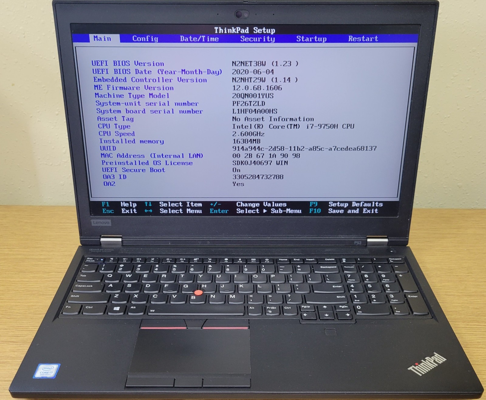 Lenovo ThinkPad P53 i7-9750H 2.60GHz 16GB 256GB M.2 Quadro T000 No OS