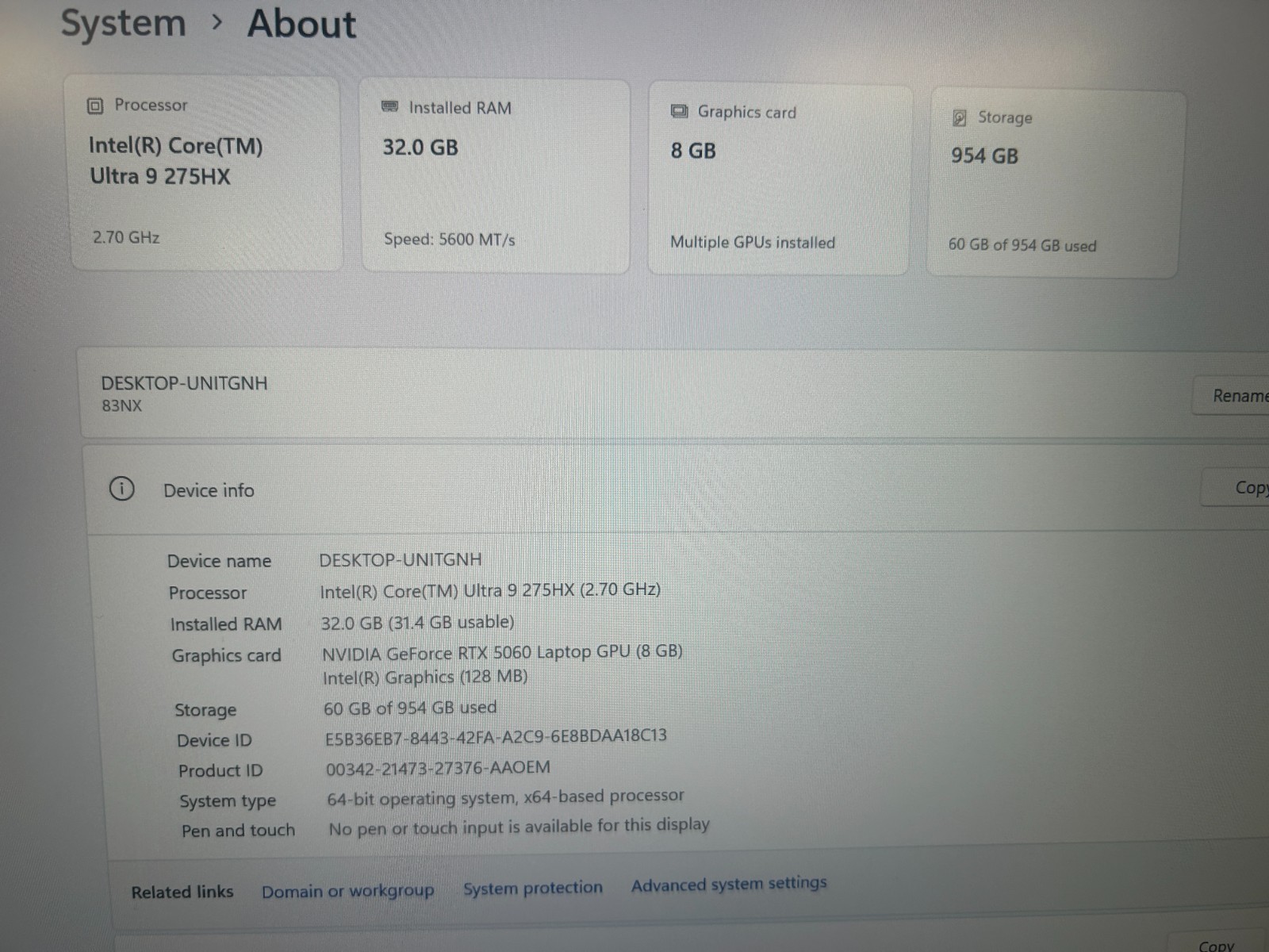 Lenovo Legion 5 16IAX10, Intel CORE Ultra 9 275HX, 2.70 GHz 32 GB RAM, 1 TB NVMe