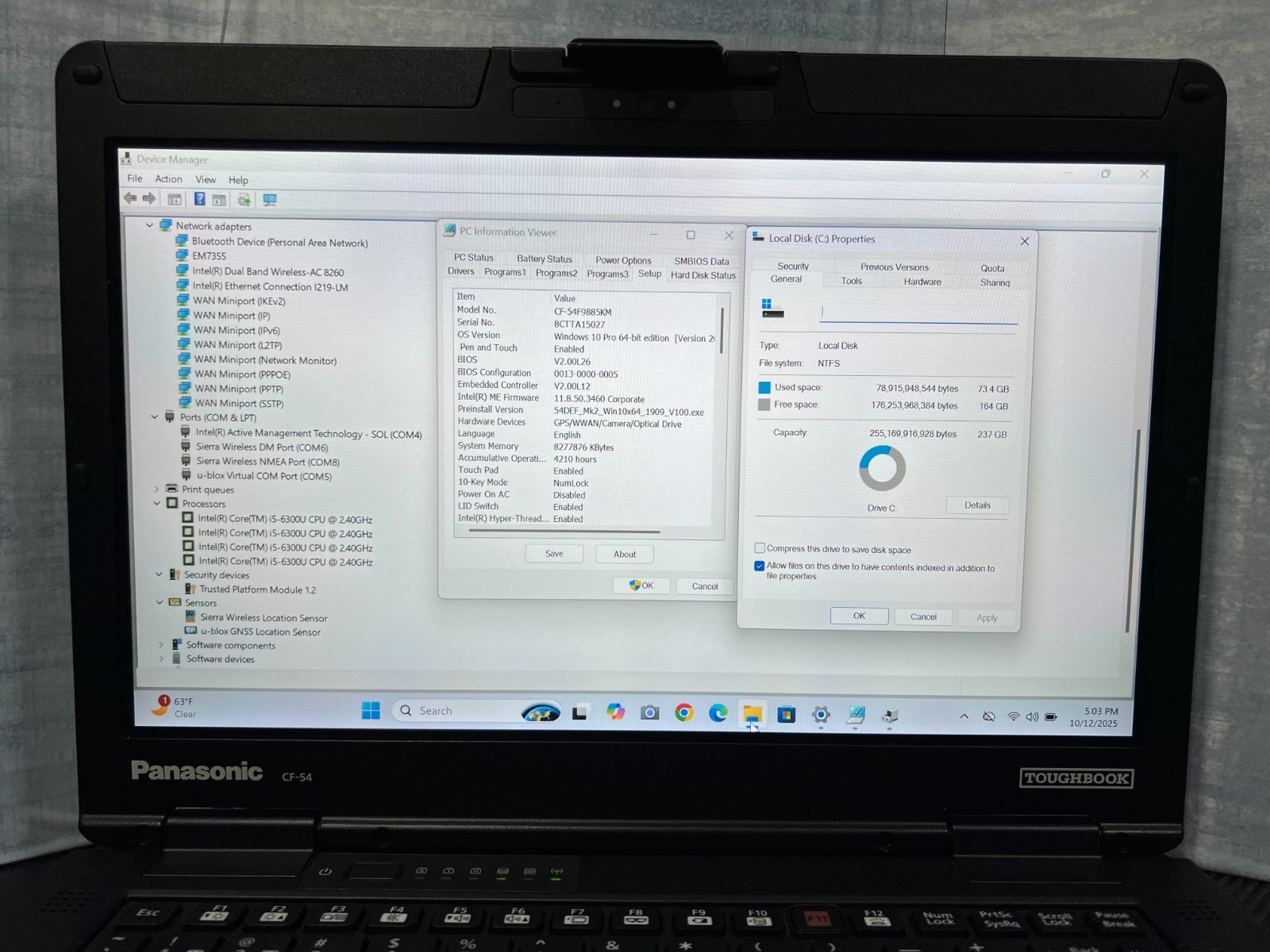 CF-54F9885KM, i5-6300U 2.40Ghz,8GB Mem,256GB SSD,Touchscreen,4G LTE,GPS,4,210Hrs