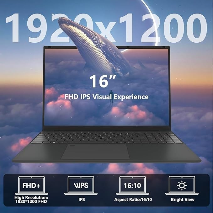 16″ Laptop Intel Celeron N95 16GB RAM 512GB SSD Win11 Pro Backlit Keyboard(Used)