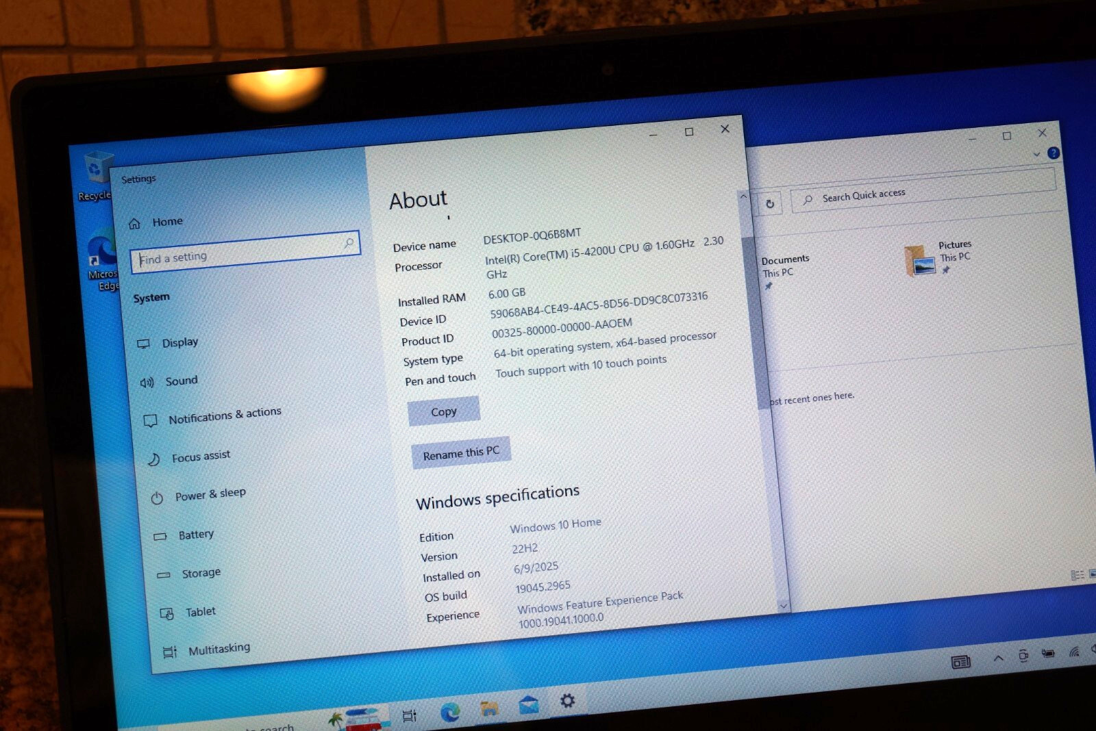 Activated 22H2 WIN 10 Home Toshiba E45t-A4300 Gen4 i5@1.60GHz,6GB RAM, 700GB HDD