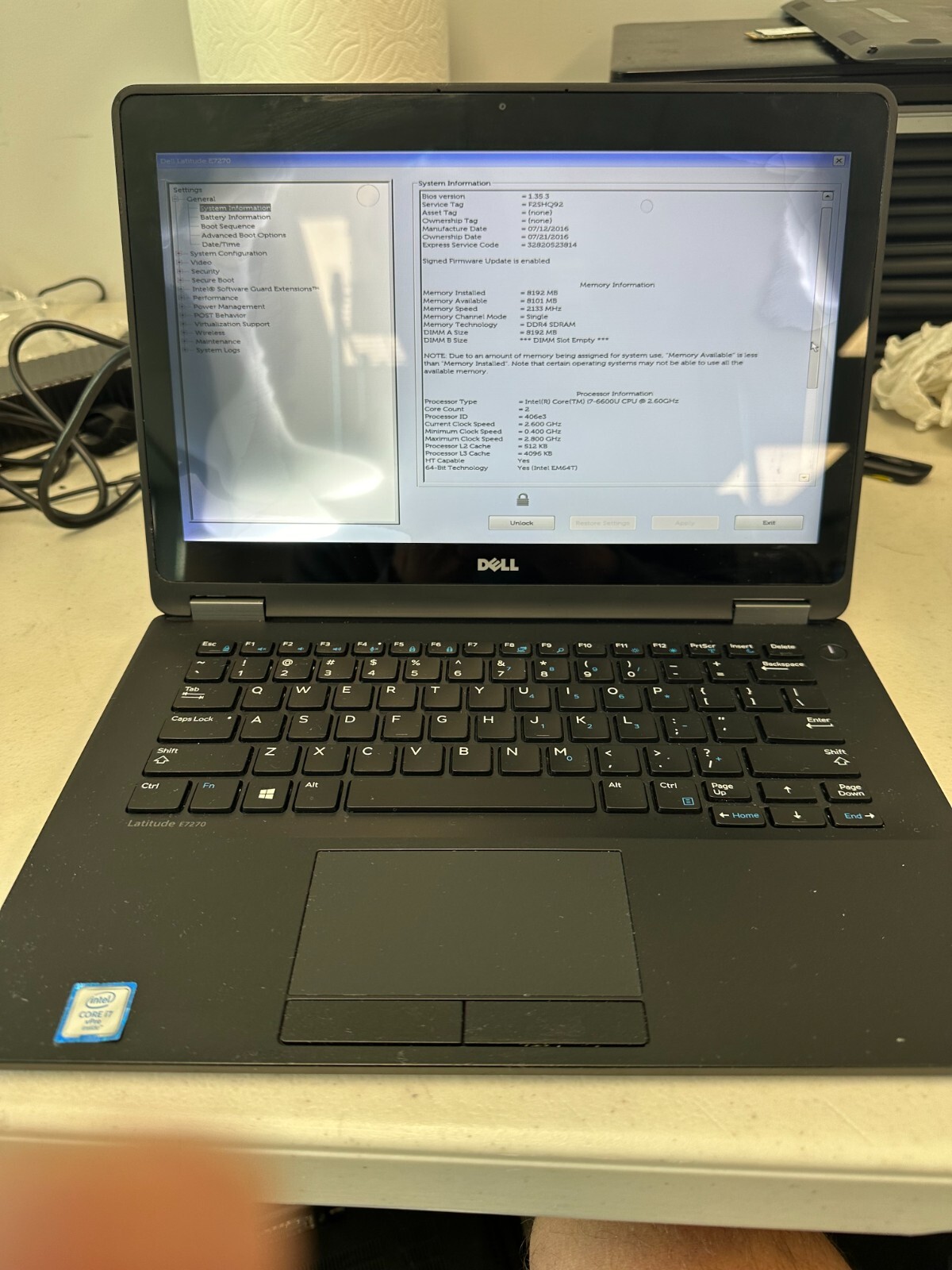 Dell Latitude E7270 Core i7-6600U 2.60GHz 8GB RAM! No HDD/OS! SCREEN ISSUES