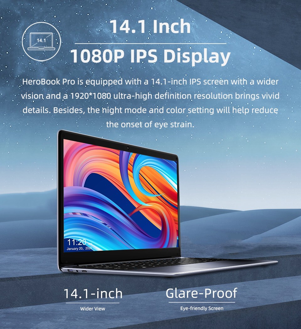 HeroBook Pro 14.1″ FHD Display 8GB RAM 256GB SSD Intel Celeorn N4020 Laptop