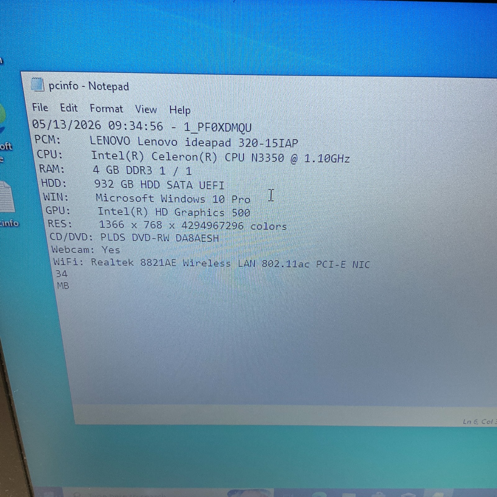 Lenovo IdeaPad 320-15IAP 15.6″ Intel Celeron N3350 @ 1.10 GHz 4GB 1TB HDD Win10