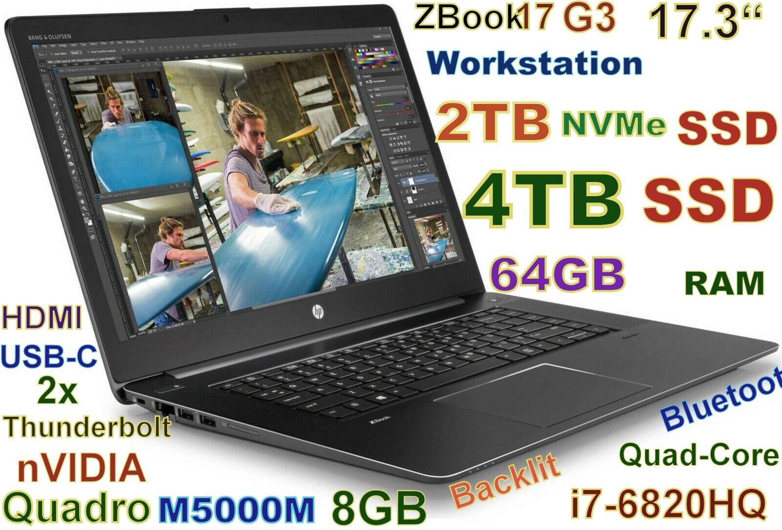 Workstation HP ZBook 17 G3 i7-QUAD CORE 6TB (NVMe + SSD) 64GB 17.3″ M5000M 8GB
