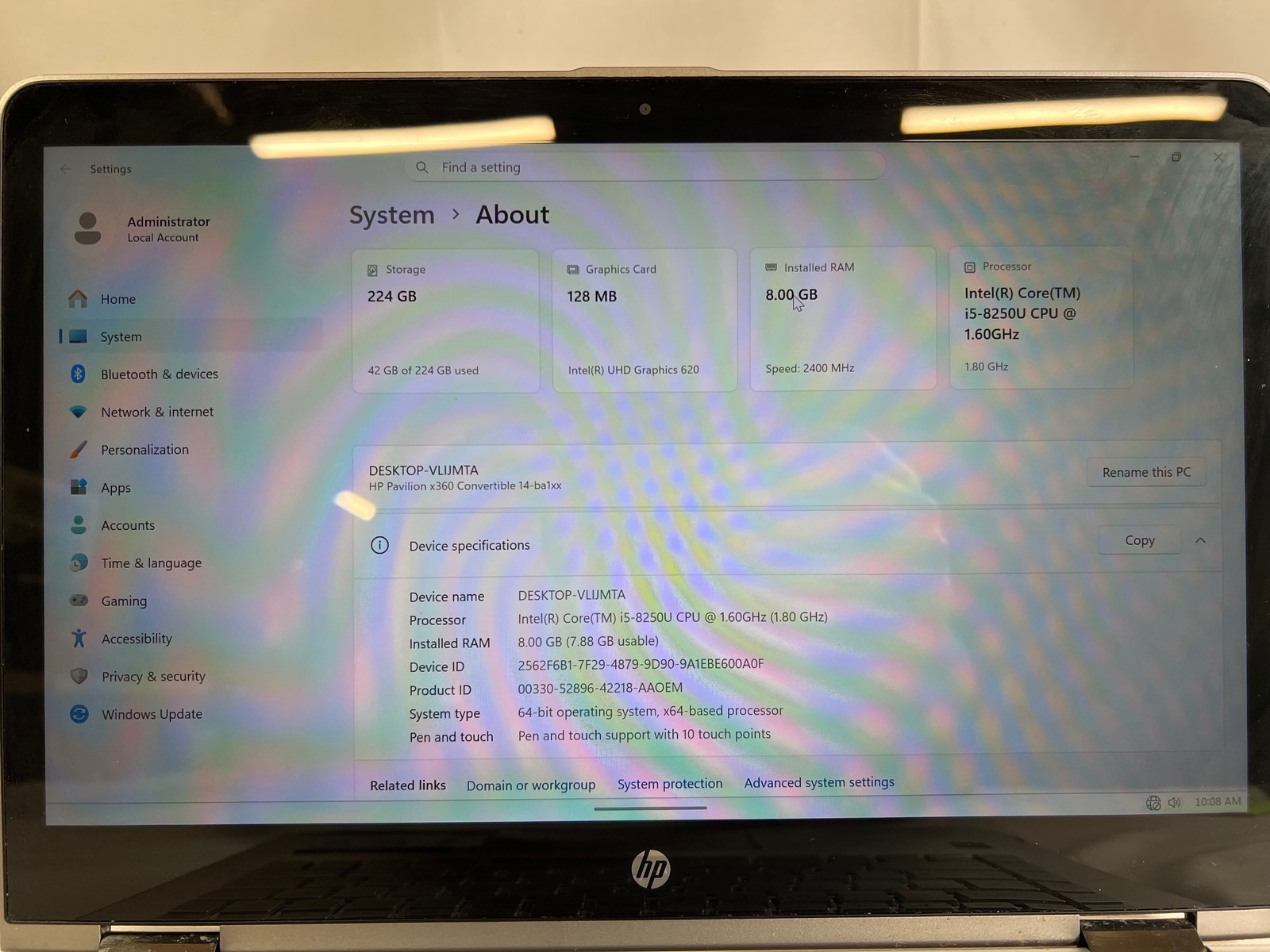 HP Pavilion x360 14 i5-8250U 8GB 240GB SSD No Battery 14″