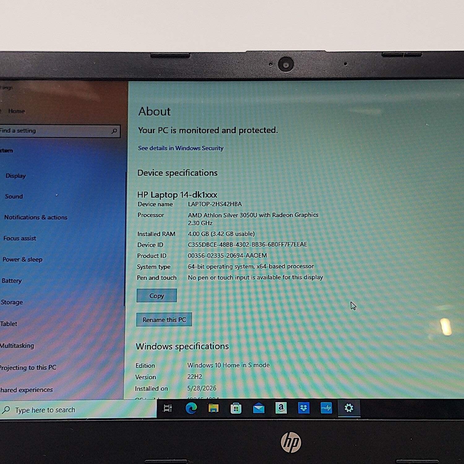 HP Laptop 14-DK1013DX 14″ Celeron N4120 2.3GHz 4GB RAM 64GB SSD