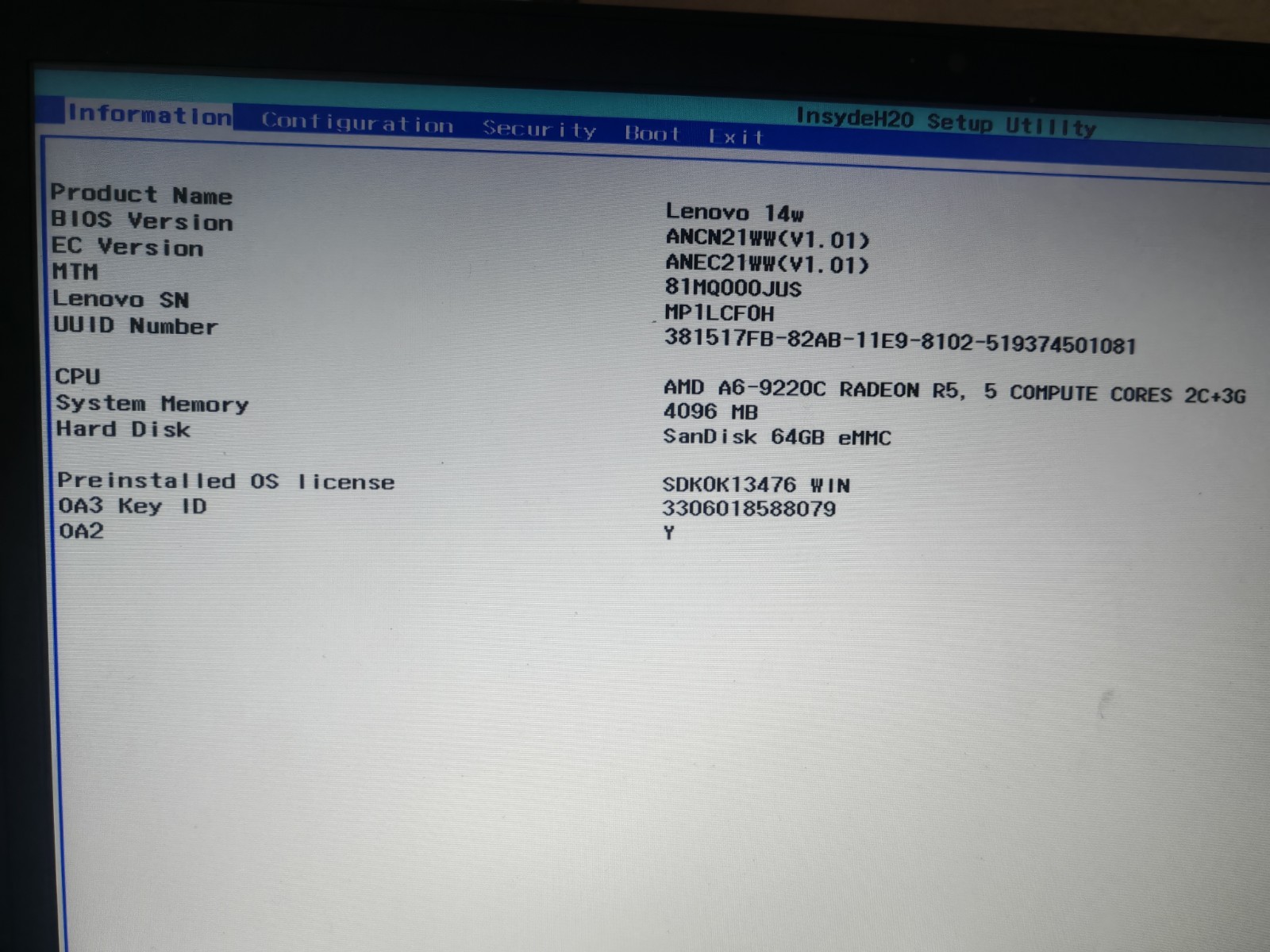 Lenovo 14W Laptop 14″ AMD A6-9220C Radeon R5 1.80GHz 4GB RAM 64GB eMMC