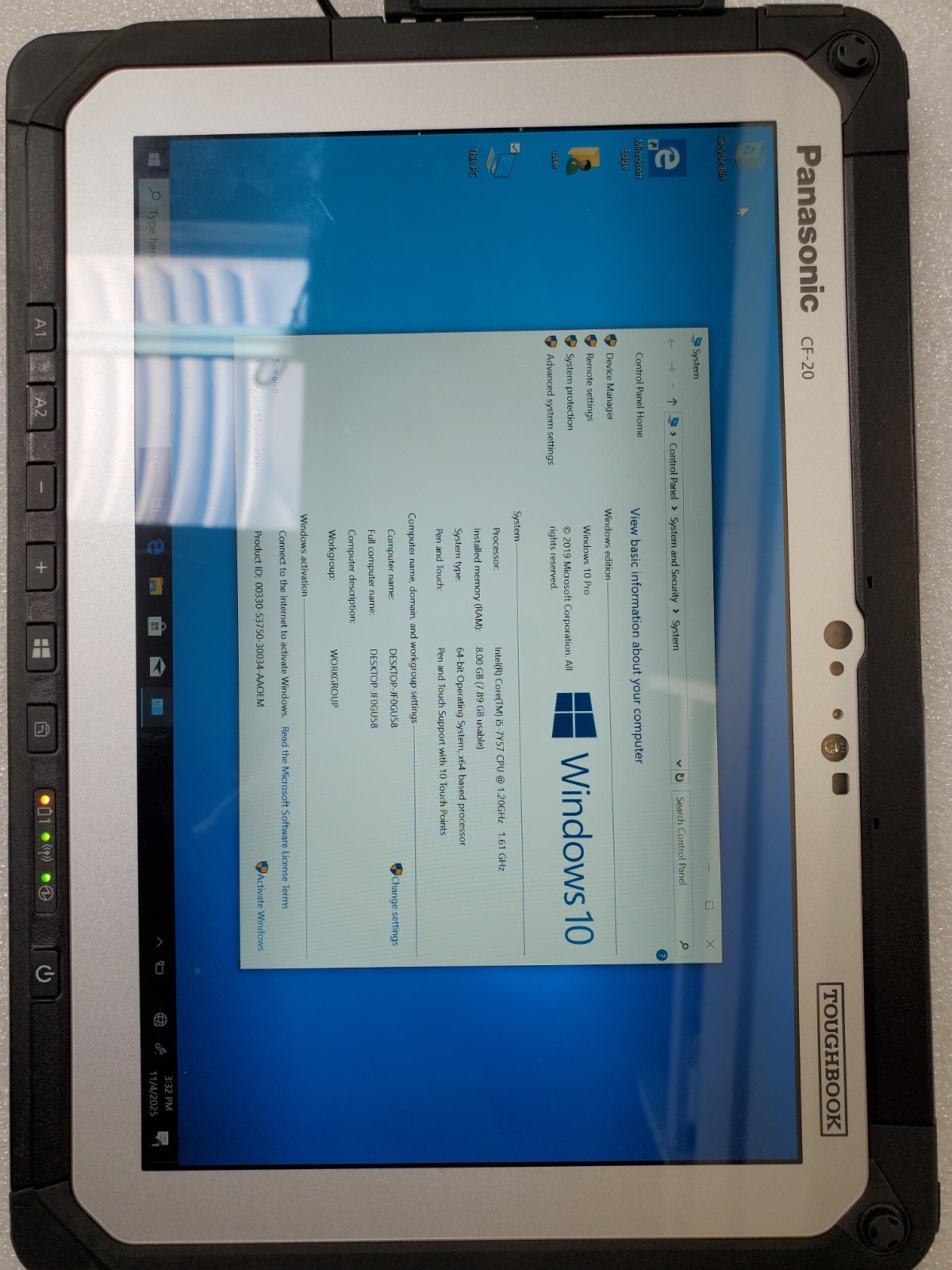 Toughbook CF-20 Core i5-7Y57 Touch @ 1.61GHz, 8GB 256GB SSD