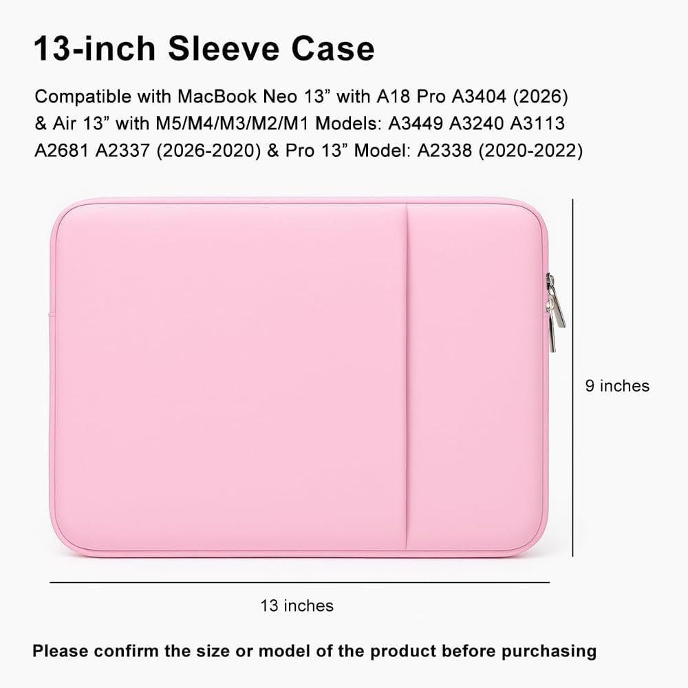 Laptop Sleeve for MacBook Neo/Air/Pro 13 inches A18/M5/M4/M3/M2/M1 Chip 2026-202