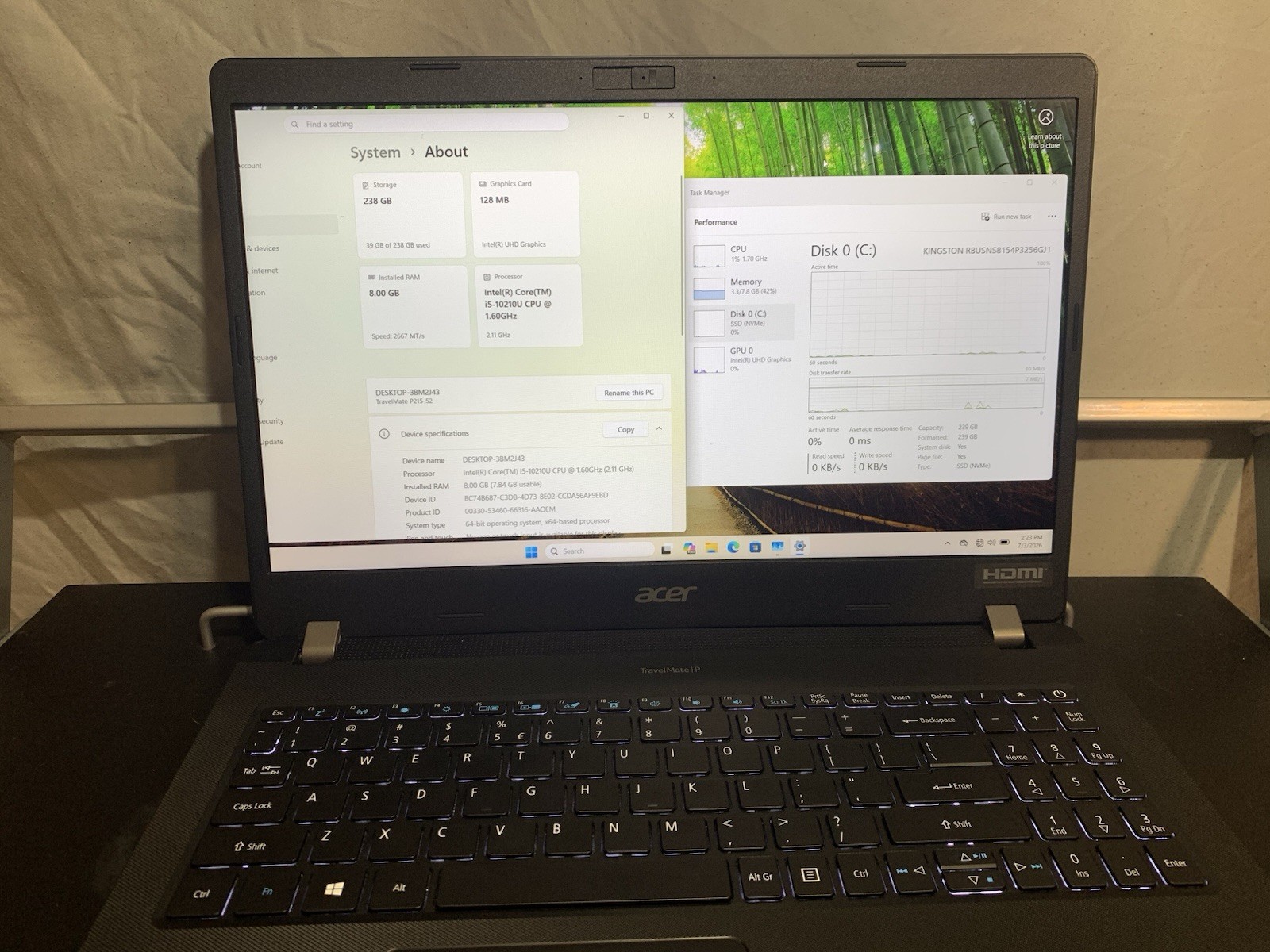 Acer TravelMate P215-52 i5-10210U 8GB 256GB SSD Win11 15.6in FHD Black