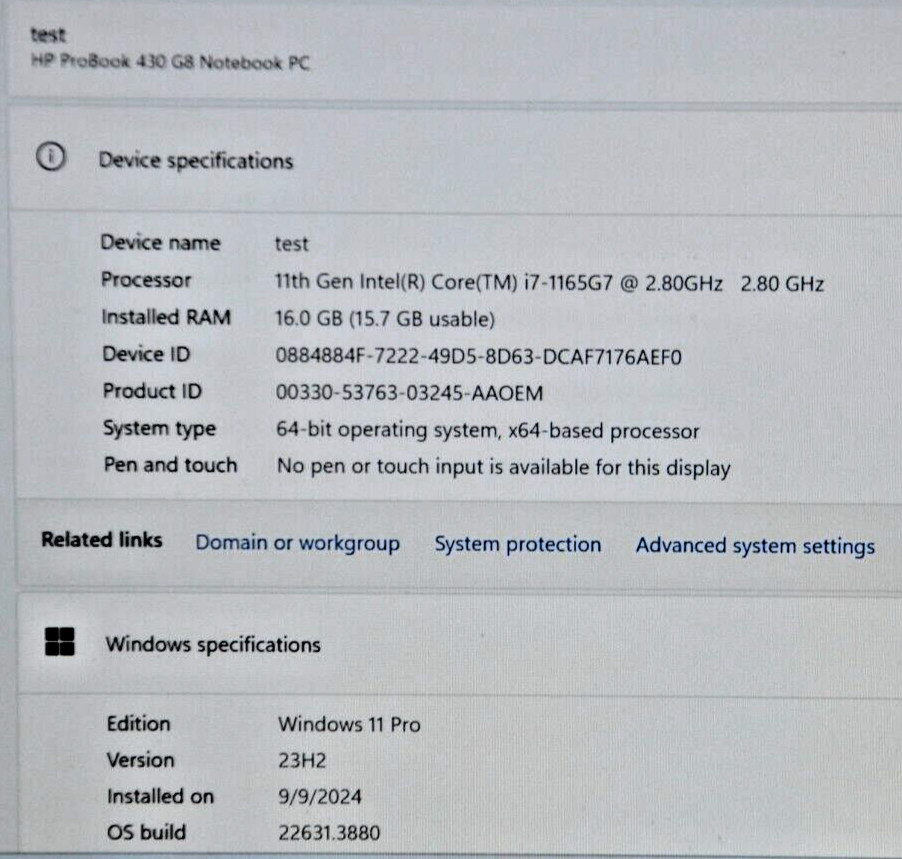 HP Probook 430 G8 Intel Core i7-1165G7 2.8GHz 16GB RAM 238GB SSD *BAD USB*