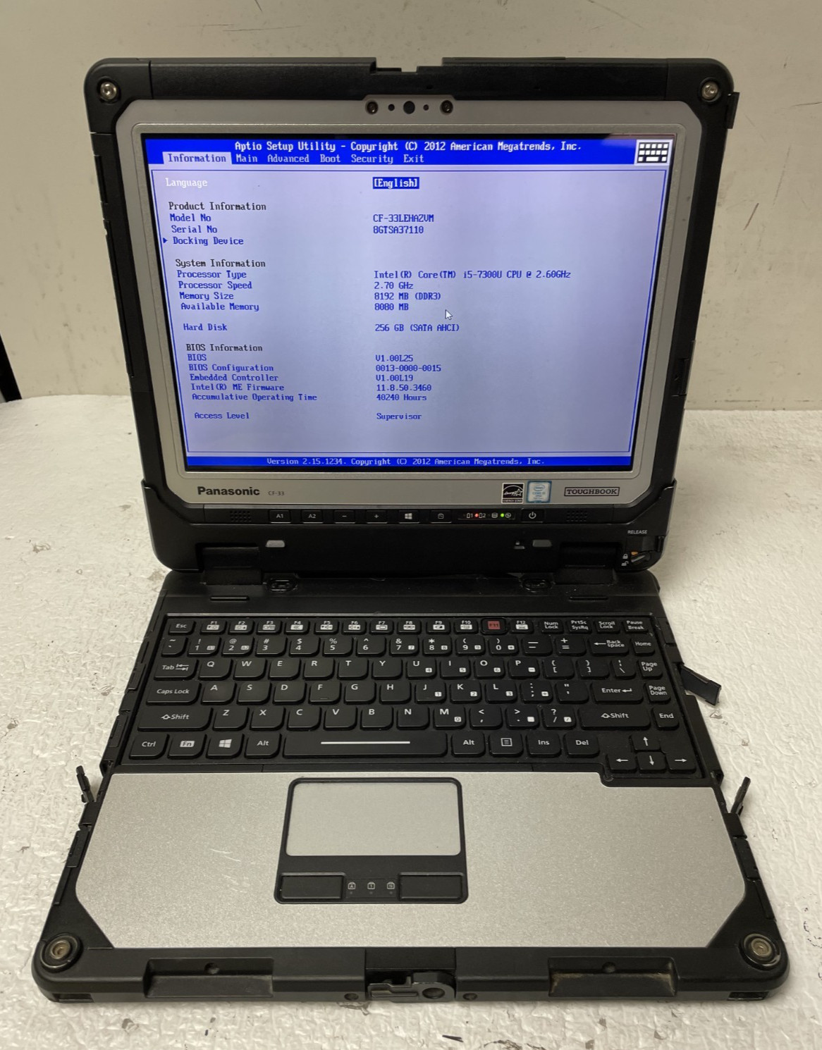 Panasonic ToughBook CF-33 i5-7300U 2.60GHz 8GB RAM 256GB SSD 2Battery No OS READ