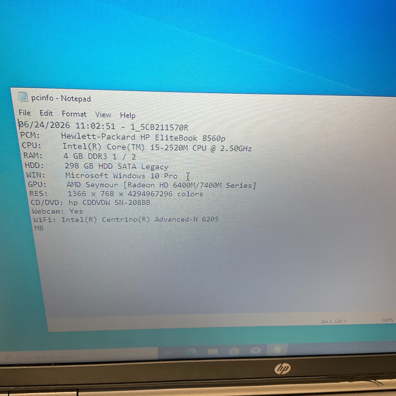 HP EliteBook 8560p 15.6″ Intel Core i5 2520M 2.50GHz 4GB RAM 320GB HDD NO BATT