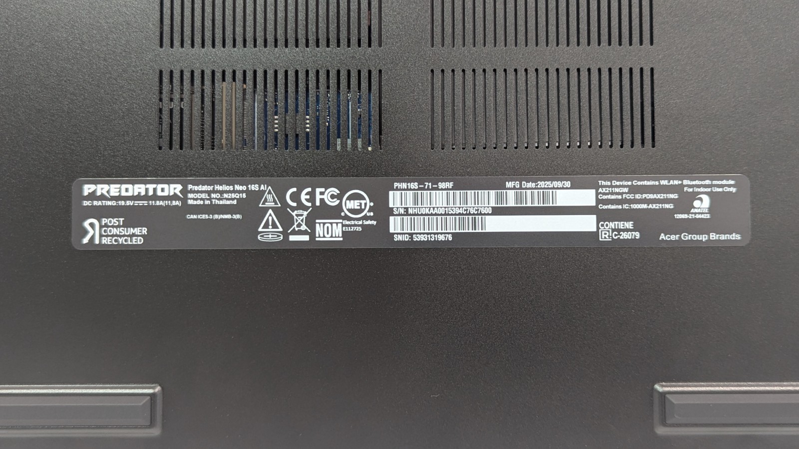 Acer Predator Helios Neo 16S Intel Ultra 9 275HX 32GB RAM NVIDA GeForce 5070 Ti