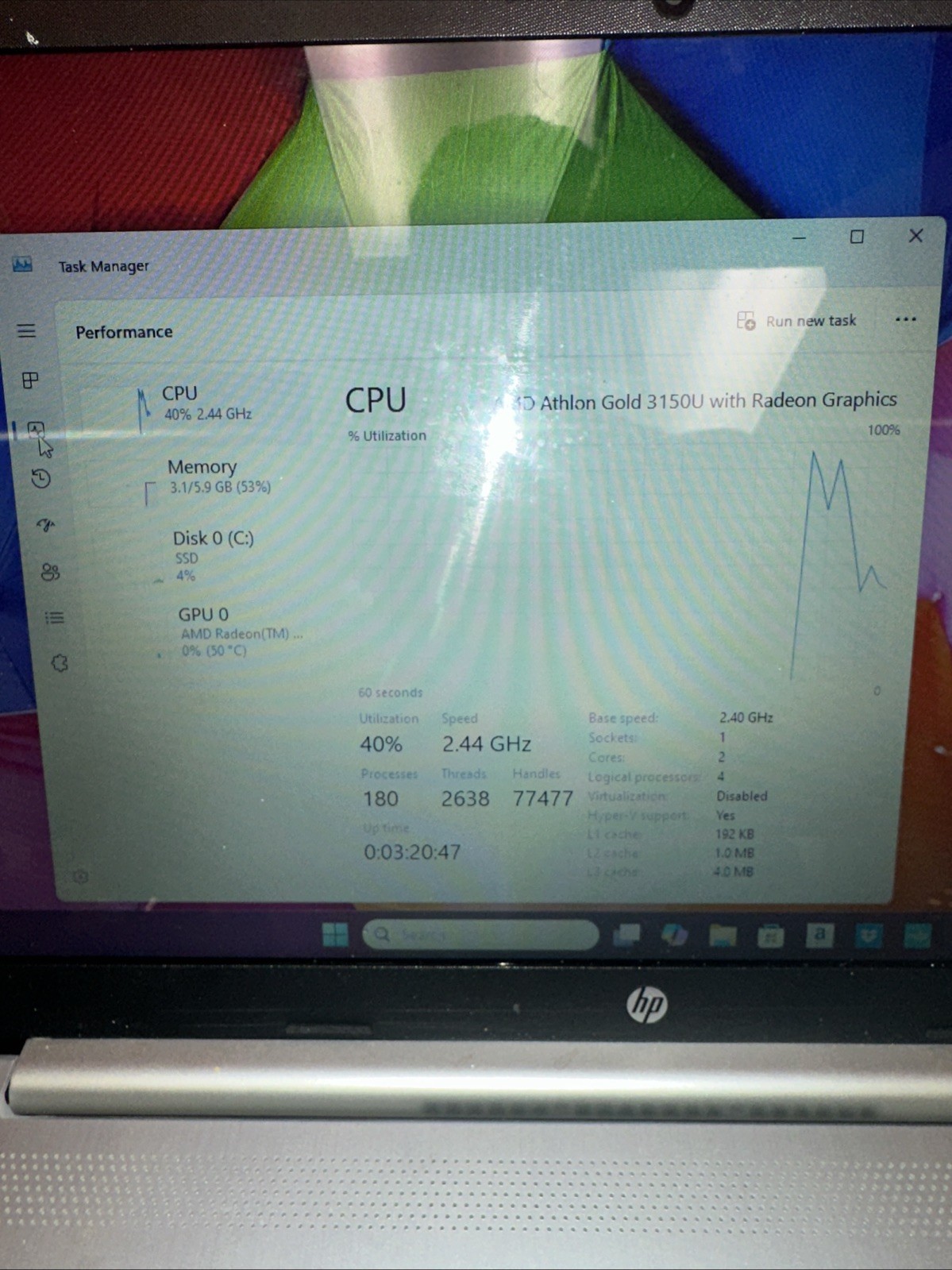 HP 15-ef1001ds 15.6″ Laptop AMD Athlon Gold 3150U (2.40 GHz) 8 GB Memory!