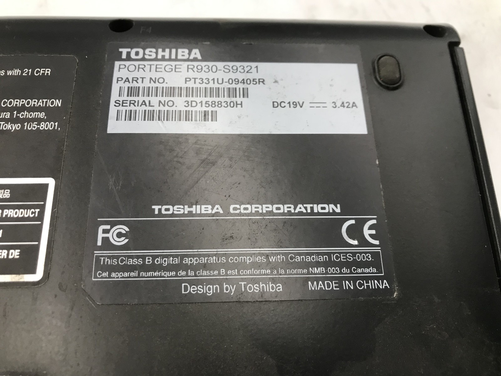 TOSHIBA PORTEGE R930 S9321 -FOR PARTS/NO BOOT- INTEL I5 3340M – 4GB RAM -READ-BB