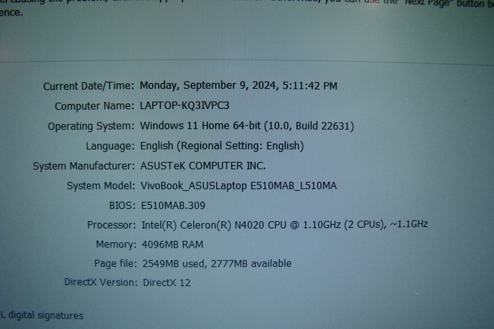 ASUS VivoBook E510MA 15.6″FHD Celeron N4020 1.1GHz 4GB 64GB 95ttery +Charger