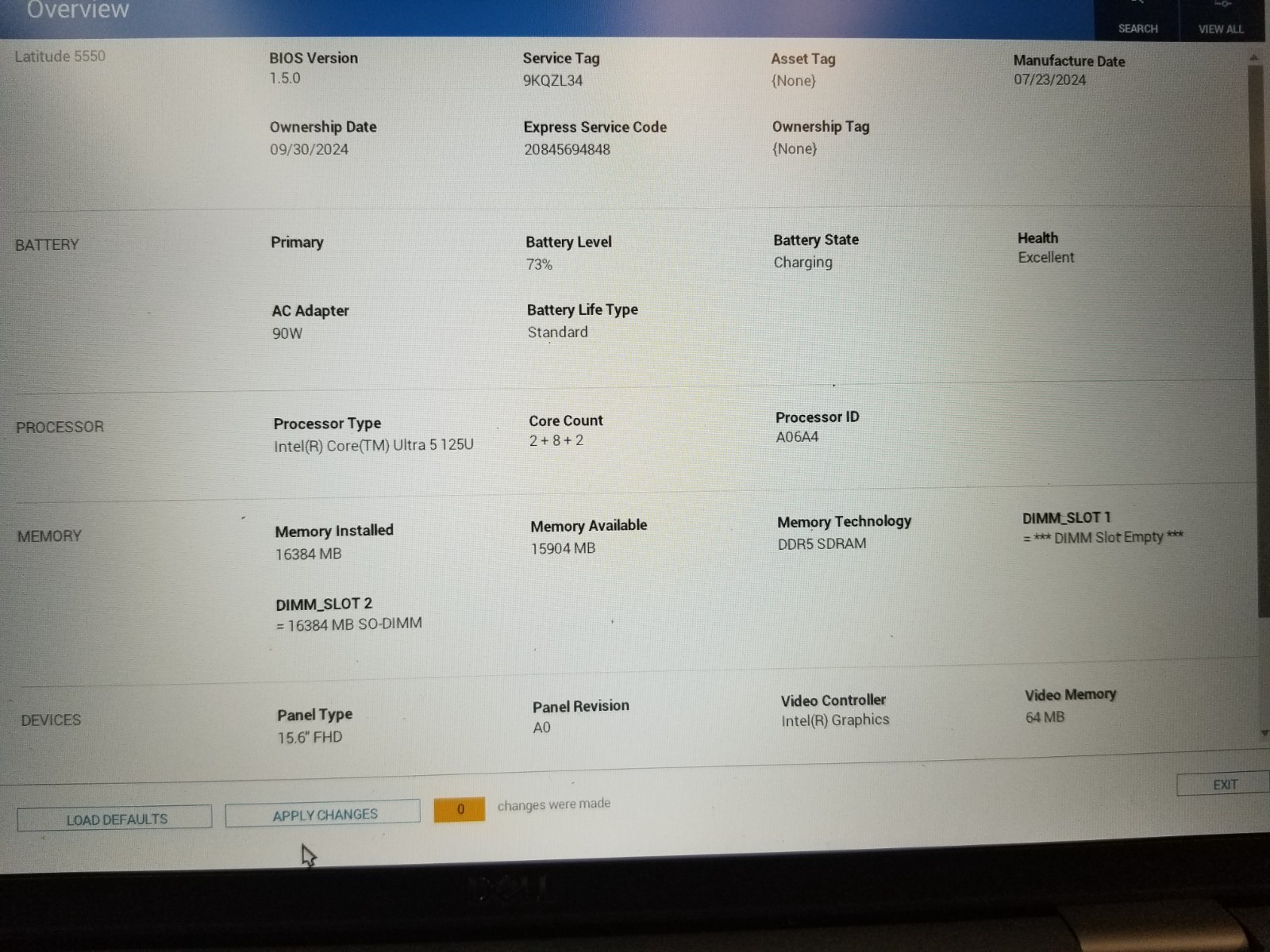 Dell Latitude 5550 / Intel Core Ultra 5 125U / 16GB RAM / No SSD / FREE DELIVERY