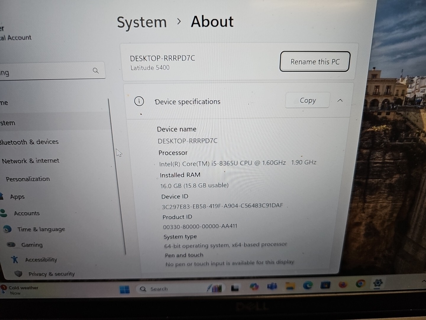 Dell Latitude 5400 Intel Core i5-8365U 16GB RAM 256GB SSD Batt Branded 111825-1