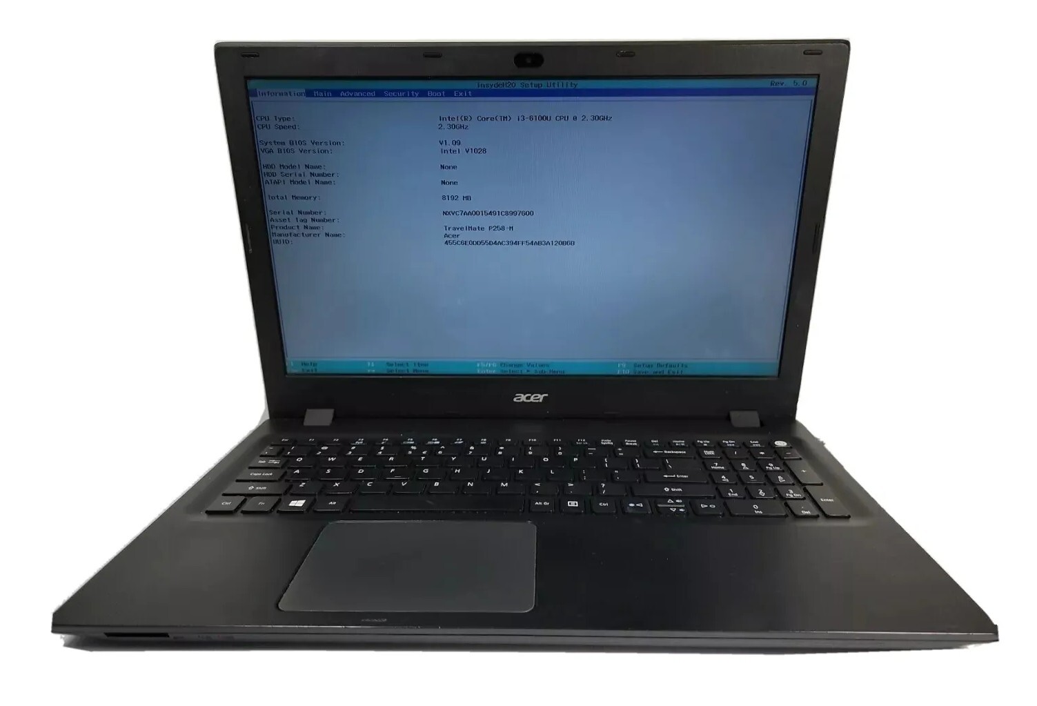 ACER TMP258-M Laptop intel i3-6100U 2.30GHZ 8GB RAM NO HDD READ #F3