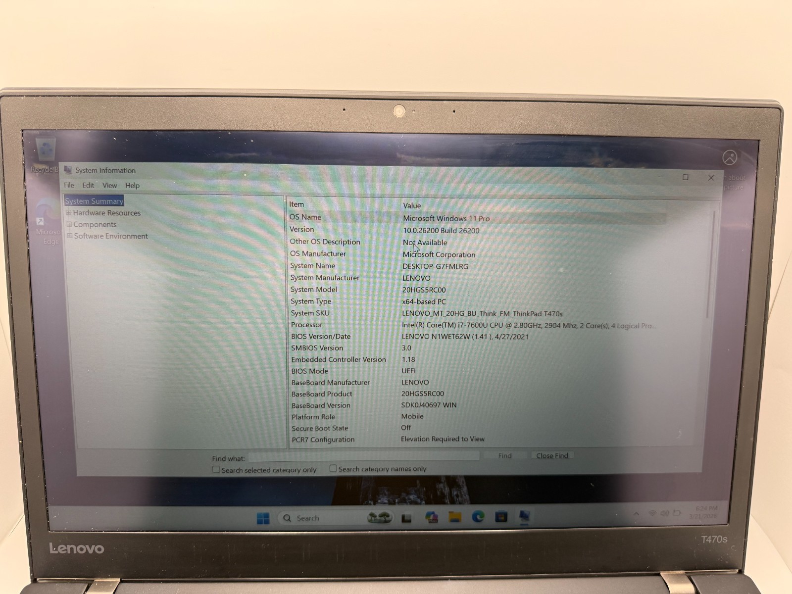 Lenovo ThinkPad T470s — Intel Core i7-7600U | 8GB RAM | 256GB SSD | Windows 11 P