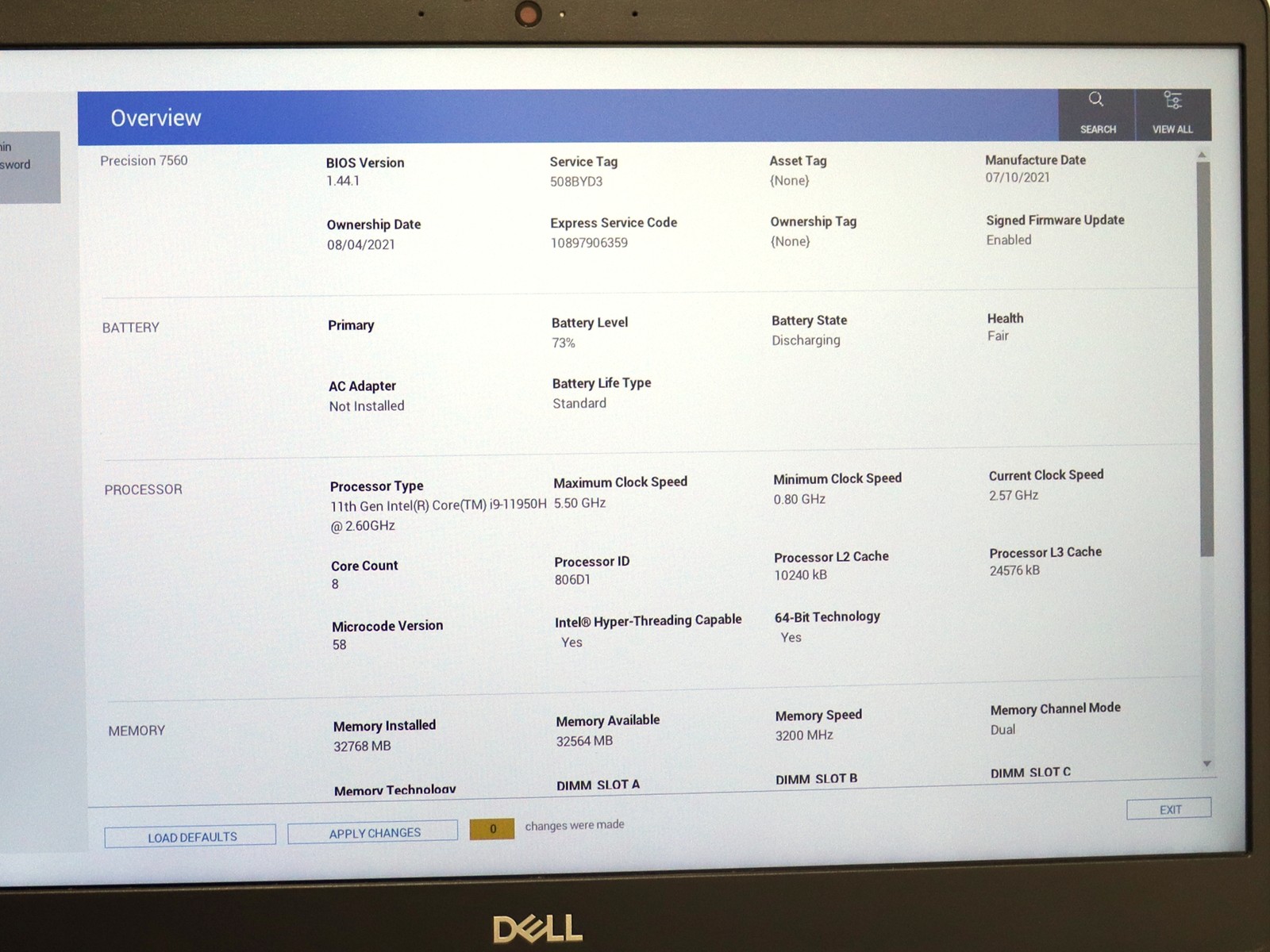 Dell Precision 7560 15.6″ FHD Intel i9-119850H 32GB 256GB NVMe NVIDIA RTX A2000