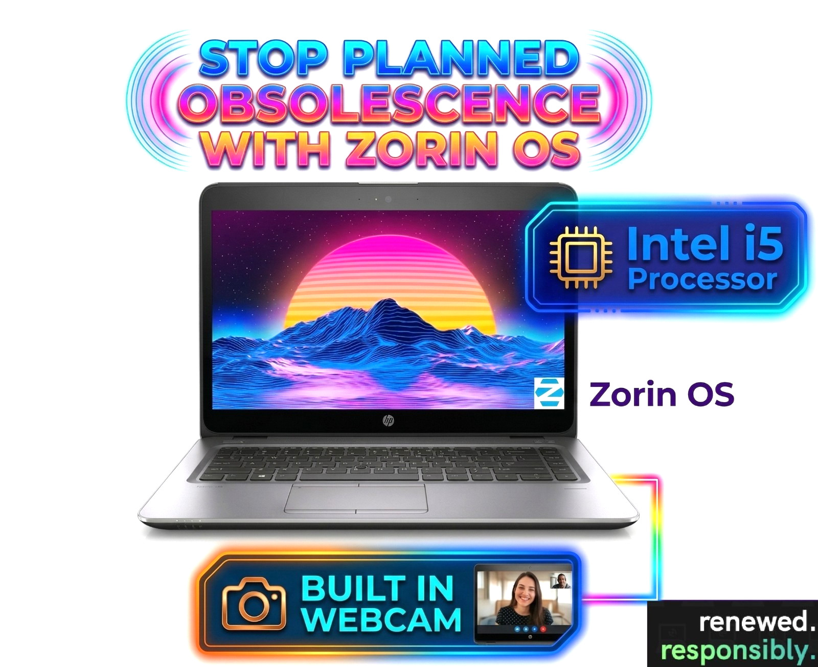 14″ HP EliteBook Laptop: Intel i5! 8GB RAM – 256GB SSD! Zorin O.S Core Edition!