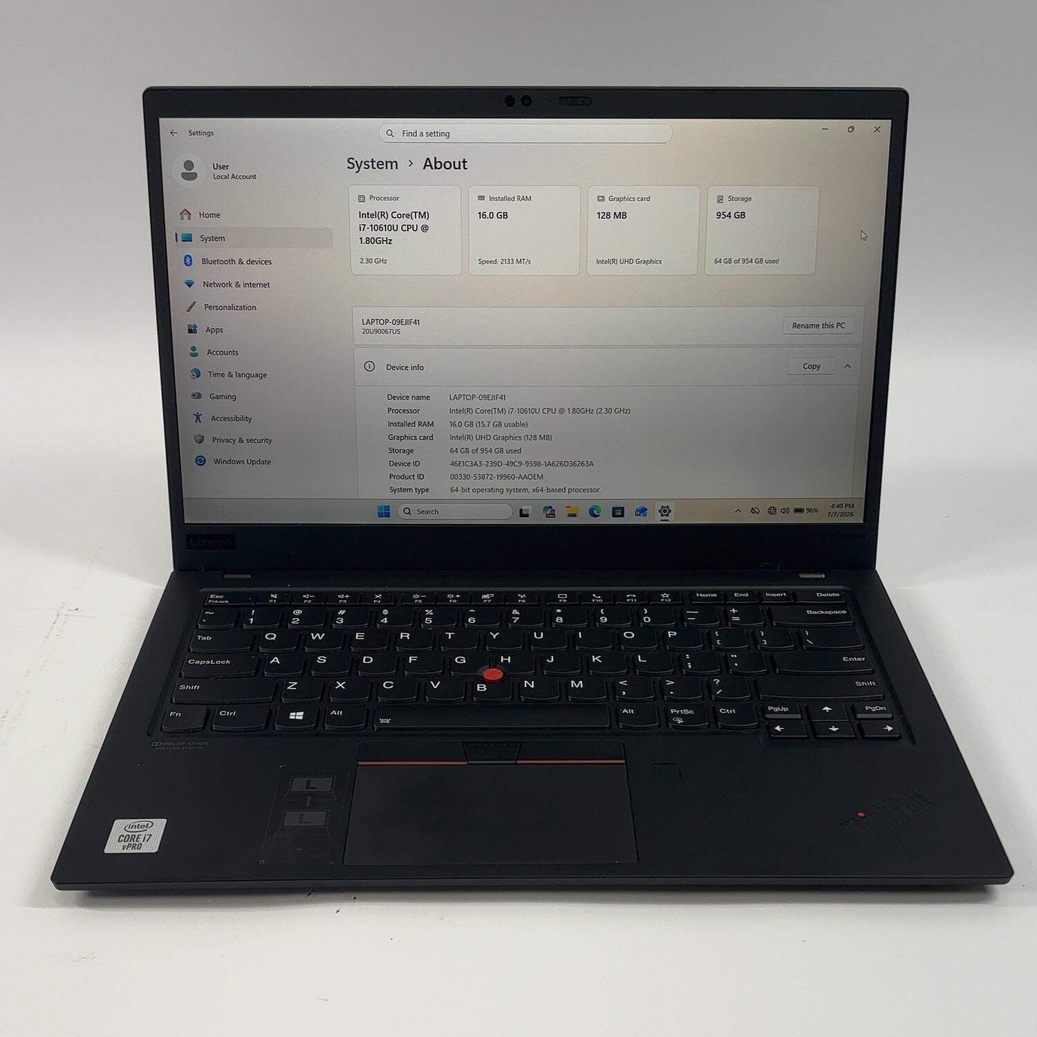 Lenovo ThinkPad X1 Carbon Gen 8 20u90067us 14″ i7-10610U 1.8GHz 16GB RAM 1TB SSD