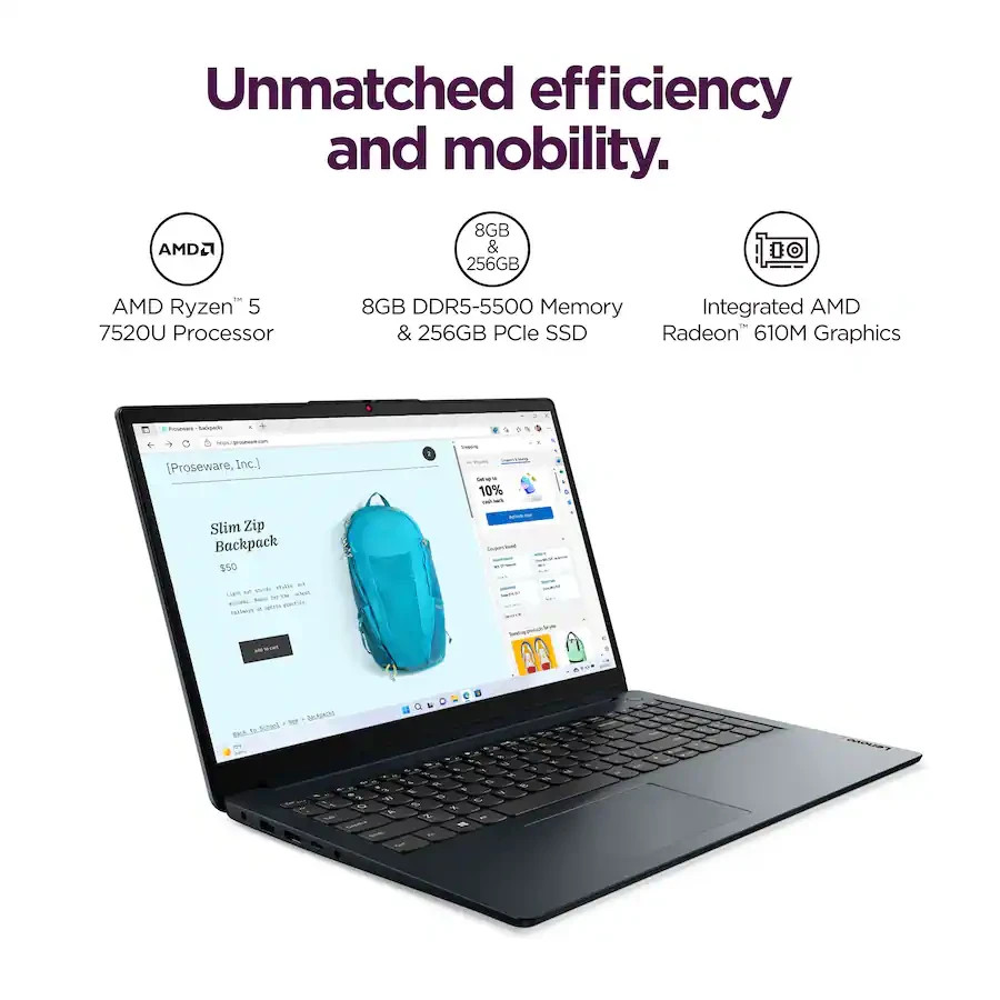 Lenovo IdeaPad 1 – Touch Screen AMD Ryzen 5 7520U 8GB RAM DDR5 5500 MHz 256 SSD