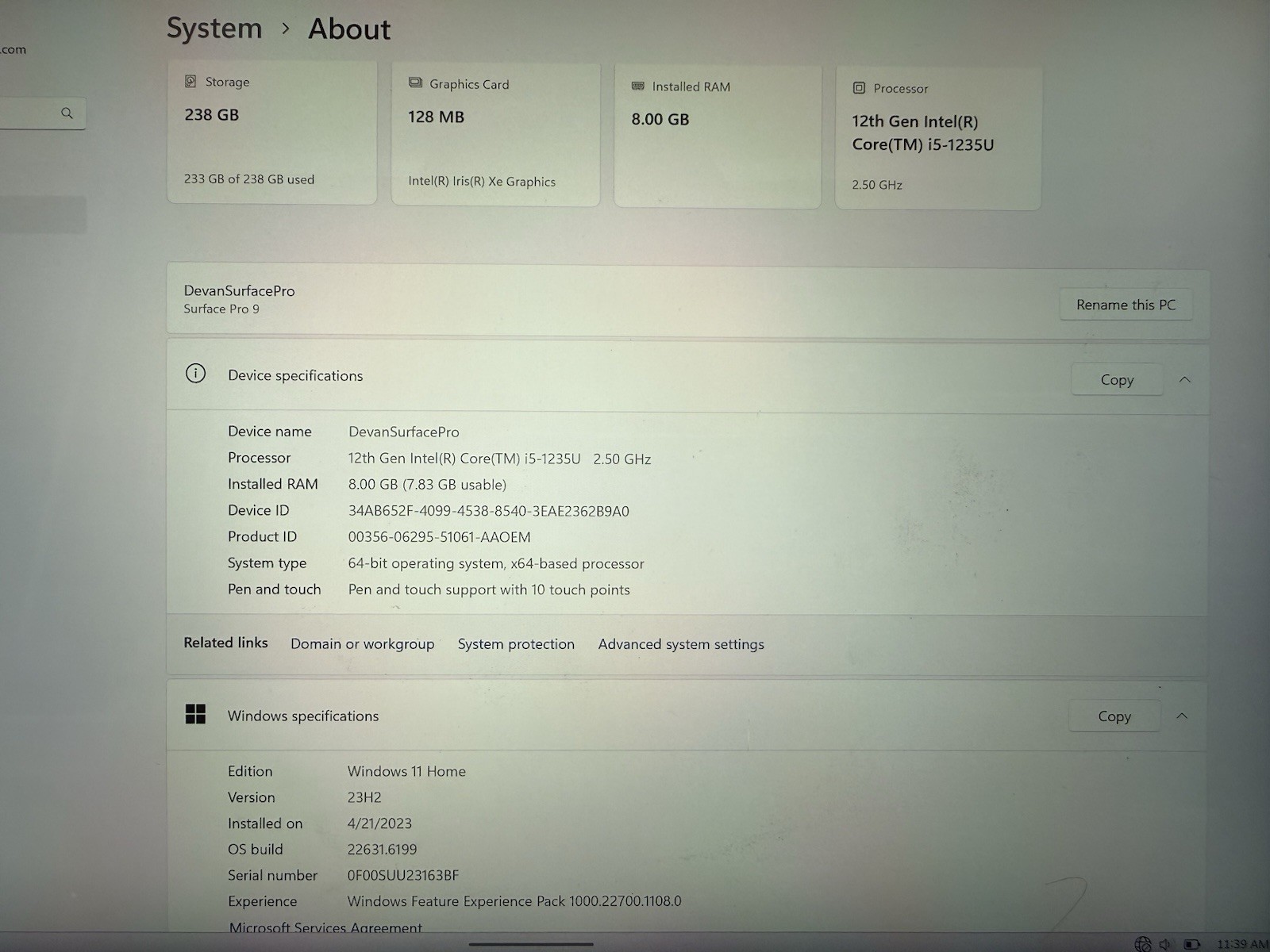 Microsoft Surface Pro 9 13″ (256GB SSD, Intel Core i5 12th Gen., 4.40 GHz, 8GB,