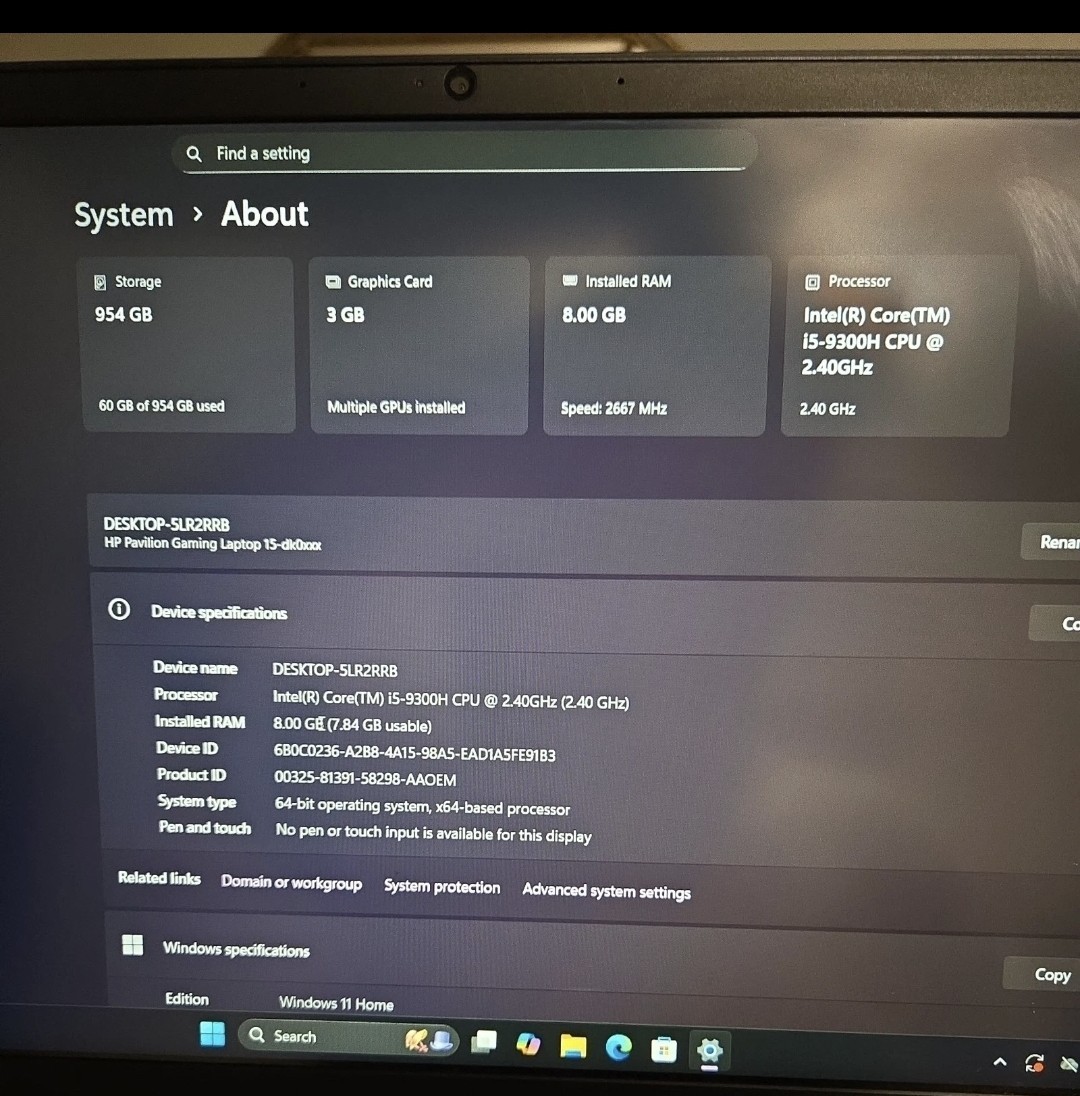 HP Pavilion 15.6 inch (1T, Intel Core i5 9th Gen., 2.40GHz, 8GB) Gaming Laptop –